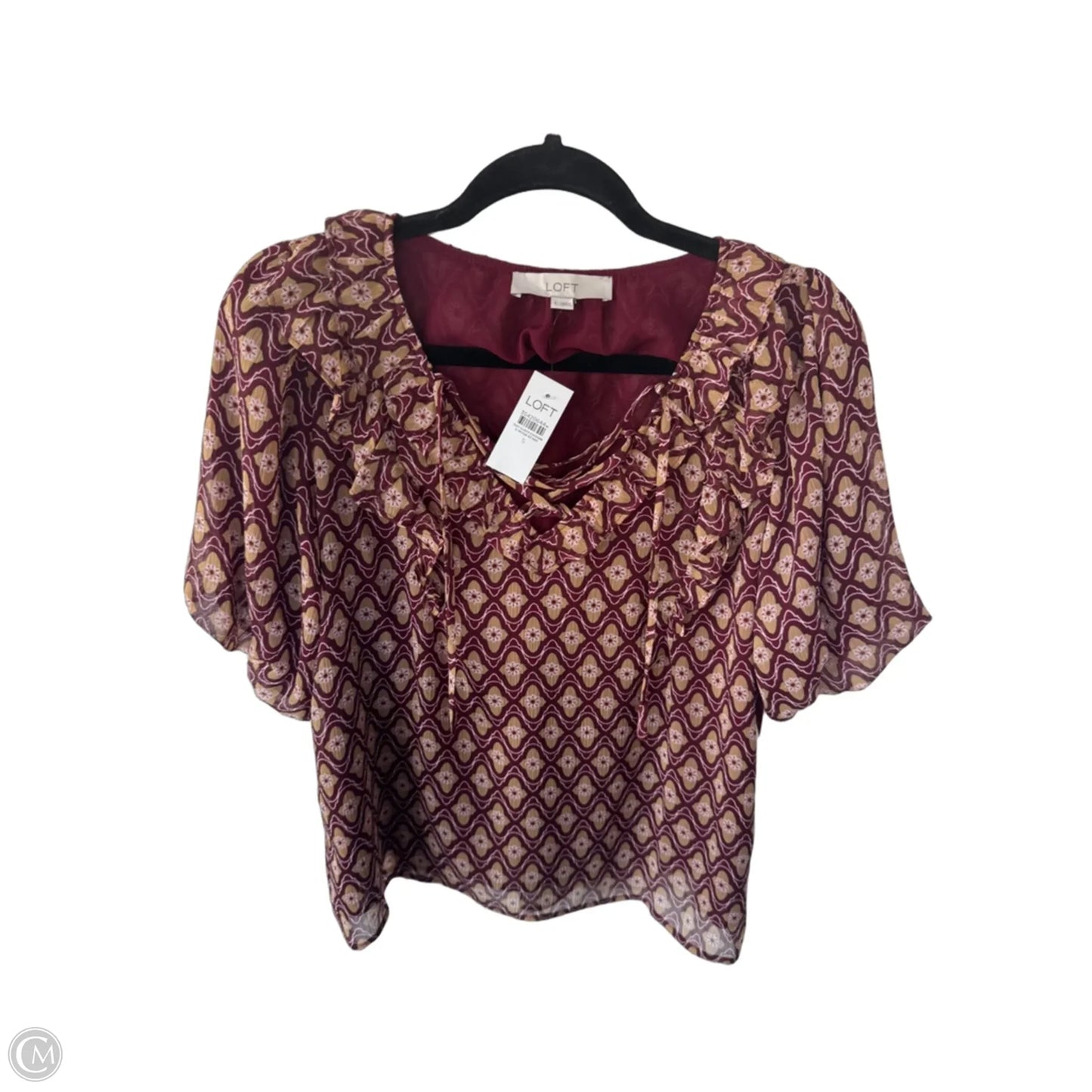 Blouse Short Sleeve By Loft In Brown & Red, Size: S