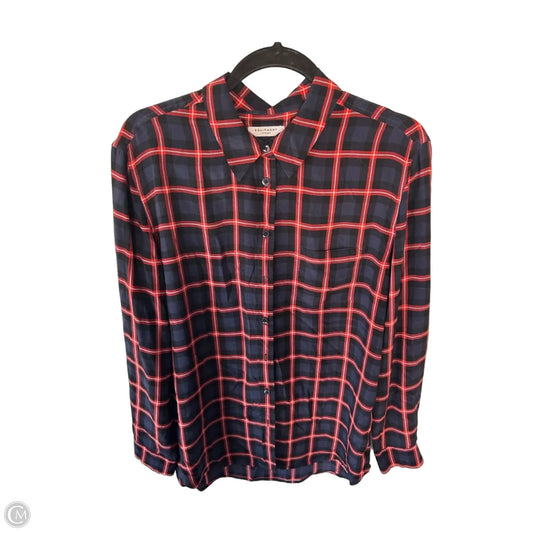 Blouse Long Sleeve By Equipment In Blue & Red, Size: L