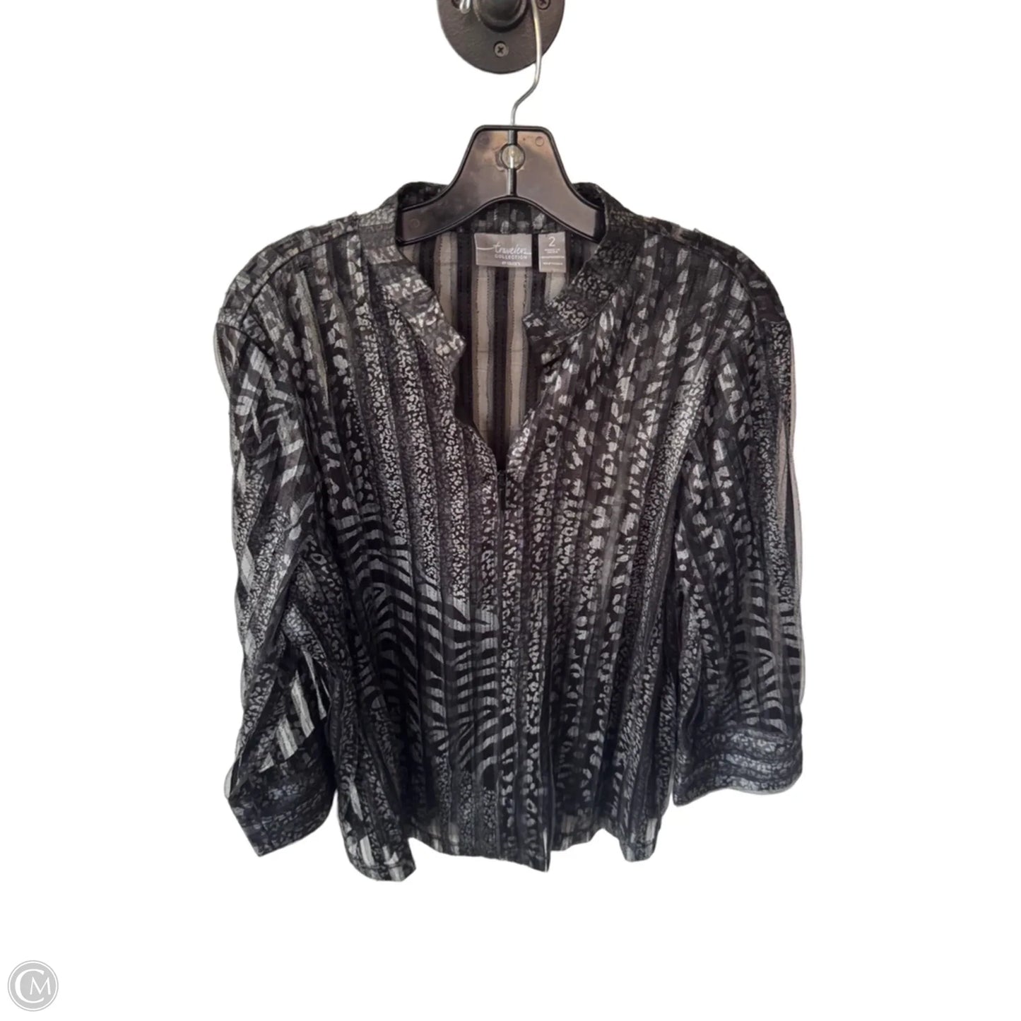Jacket Shirt By Chicos In Black & Silver, Size: L