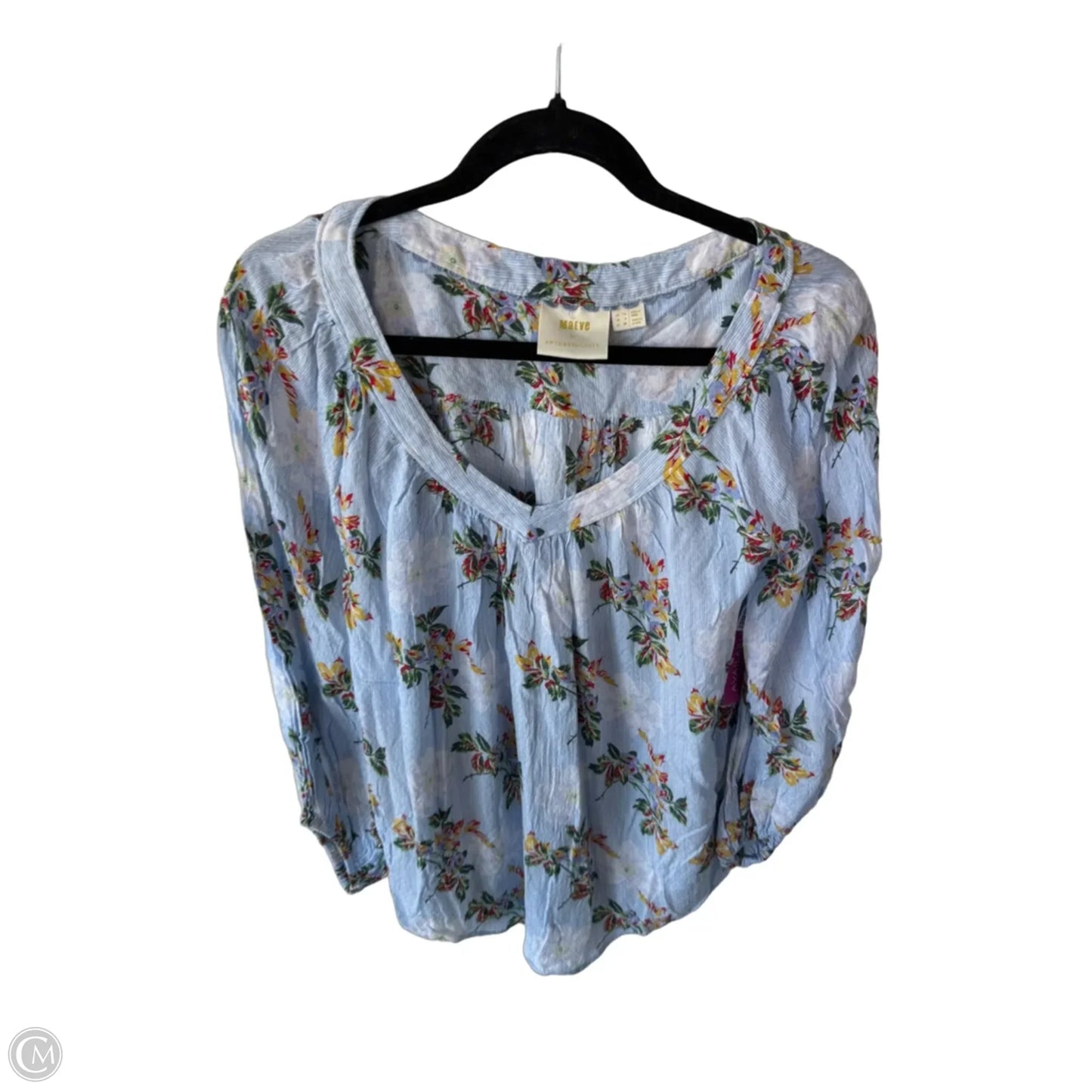 Blouse 3/4 Sleeve By Maeve In Blue & White, Size: S