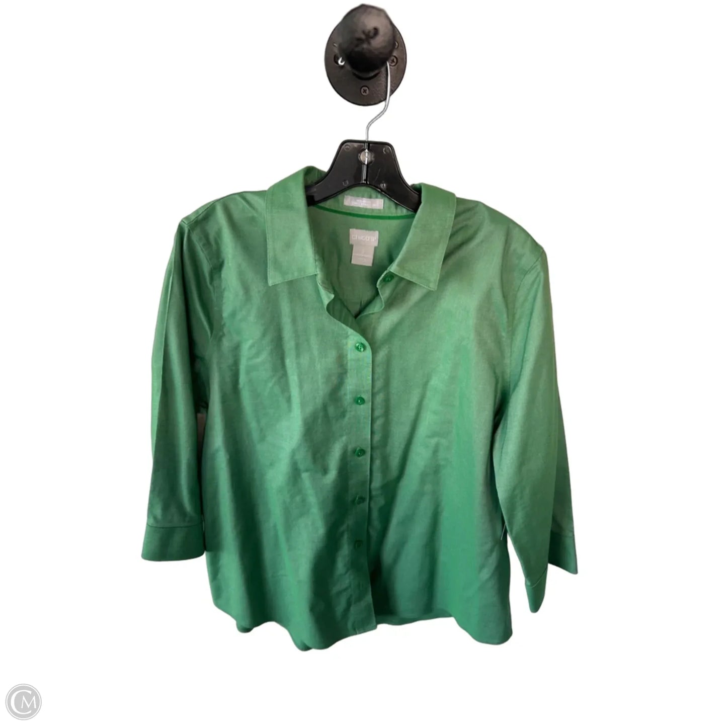 Blouse Long Sleeve By Chicos In Green, Size: L