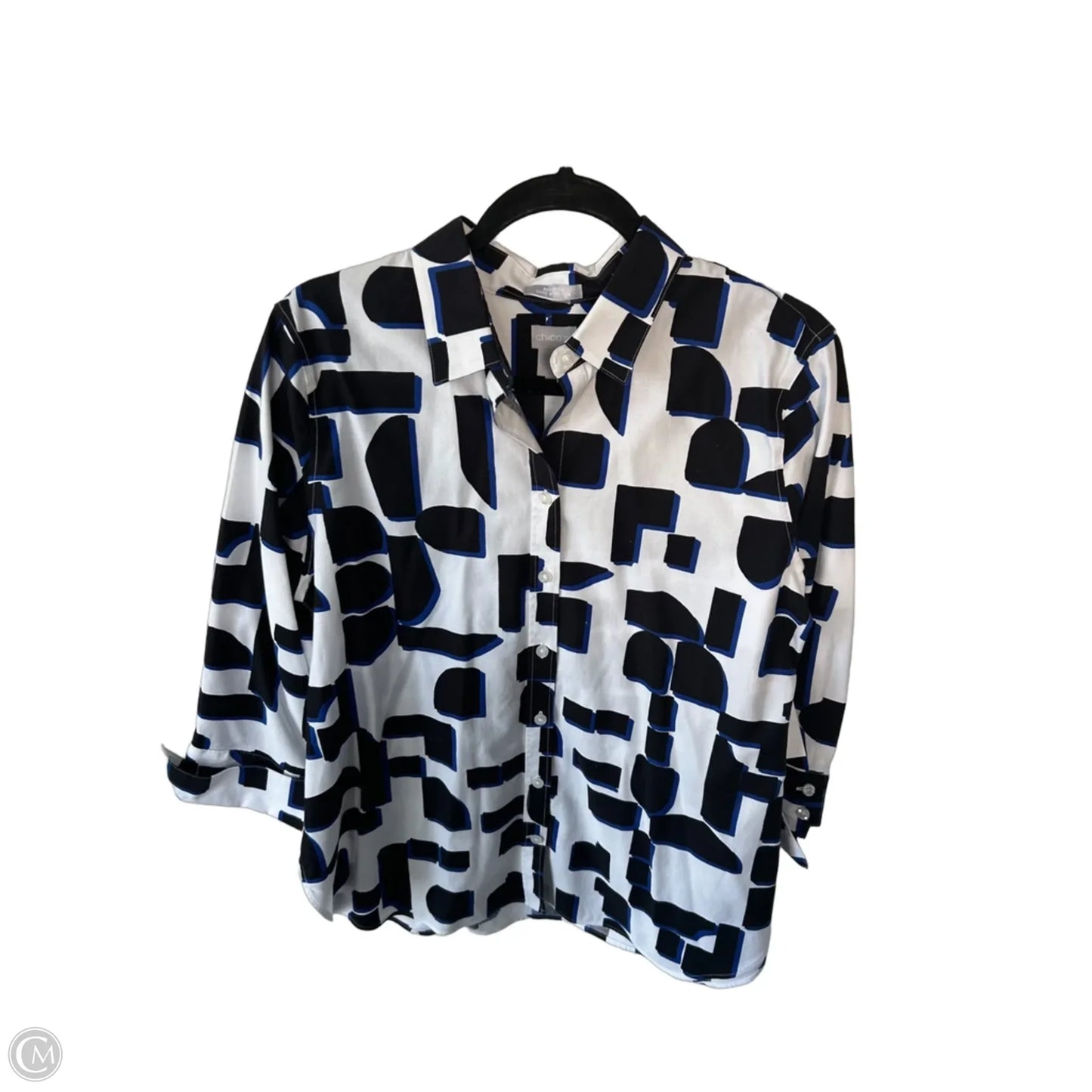 Blouse Long Sleeve By Chicos In Black & Blue, Size: L