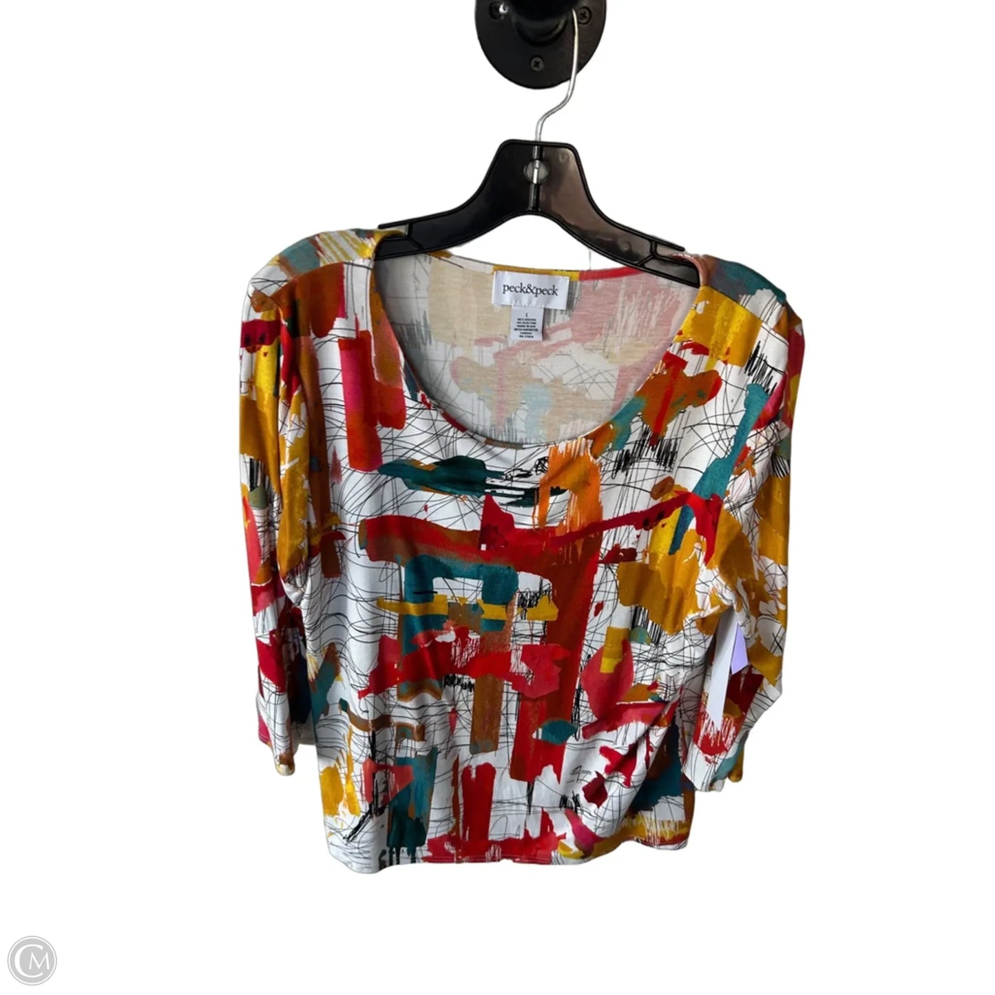 Top 3/4 Sleeve By Peck And Peck In Orange & Red, Size: L