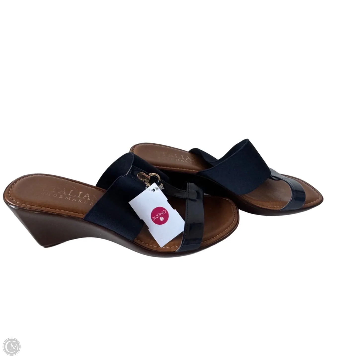 Sandals Heels Wedge By Italian Shoemakers In Navy, Size: 9