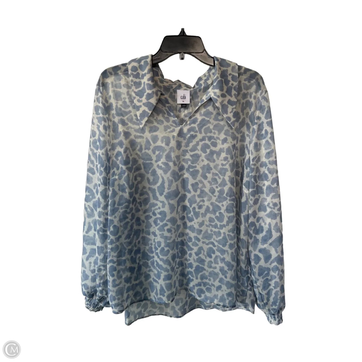Blouse Long Sleeve By Cabi In Blue & Cream, Size: Xl