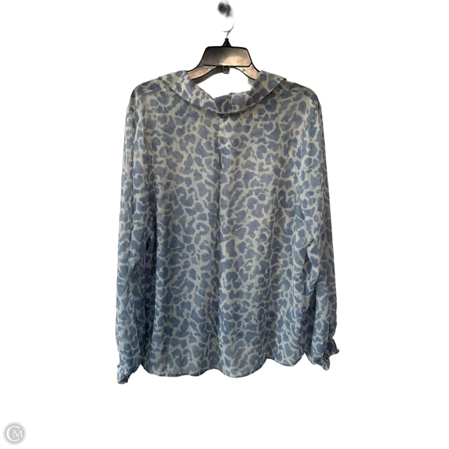Blouse Long Sleeve By Cabi In Blue & Cream, Size: Xl