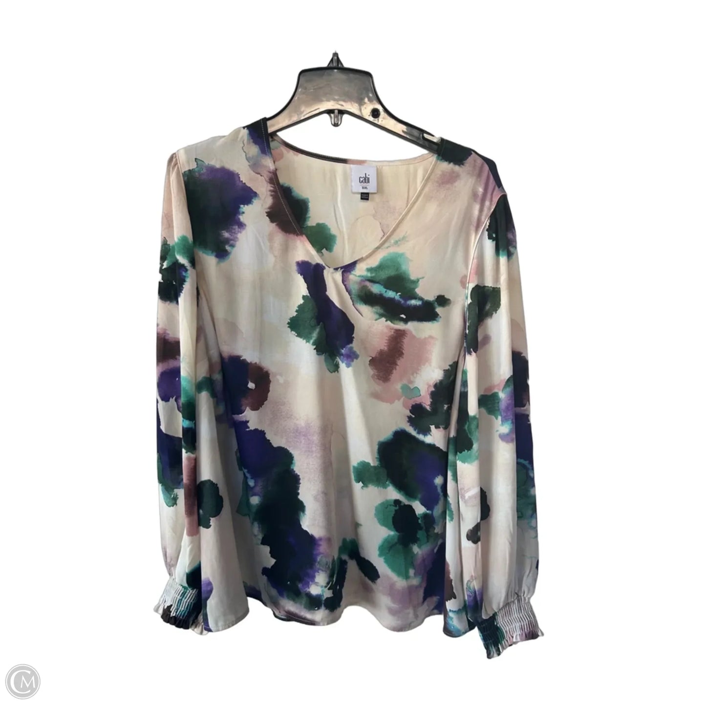 Blouse Long Sleeve By Cabi In Cream & Purple, Size: Xxl