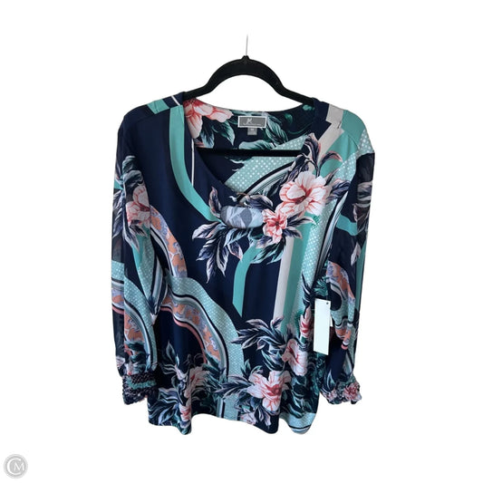 Tunic Long Sleeve By Jm Collections In Blue & Green, Size: 3x