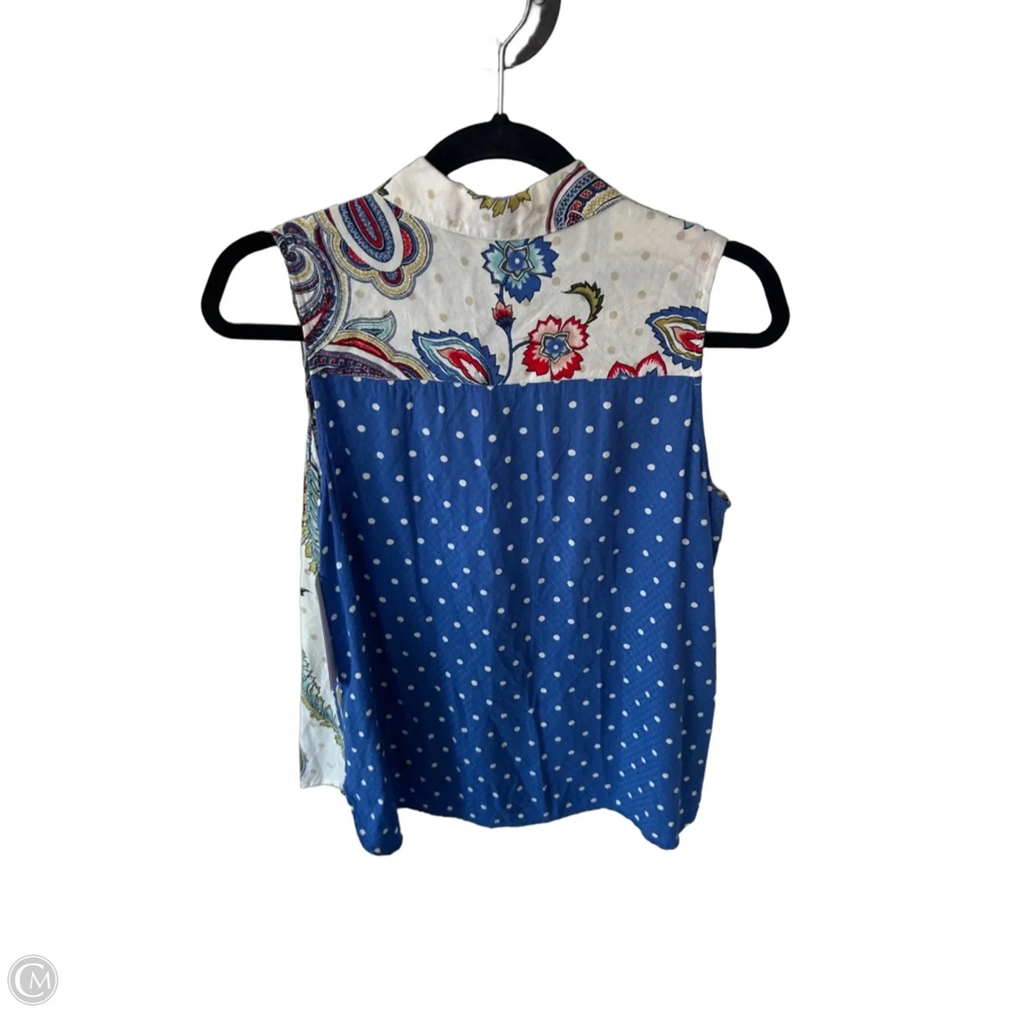 Blouse Sleeveless By Chicos In Blue & Cream, Size: Mp