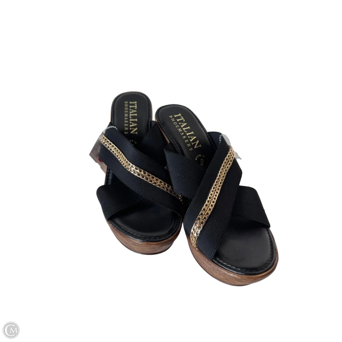 Sandals Heels Wedge By Italian Shoemakers In Black & Gold, Size: 7.5