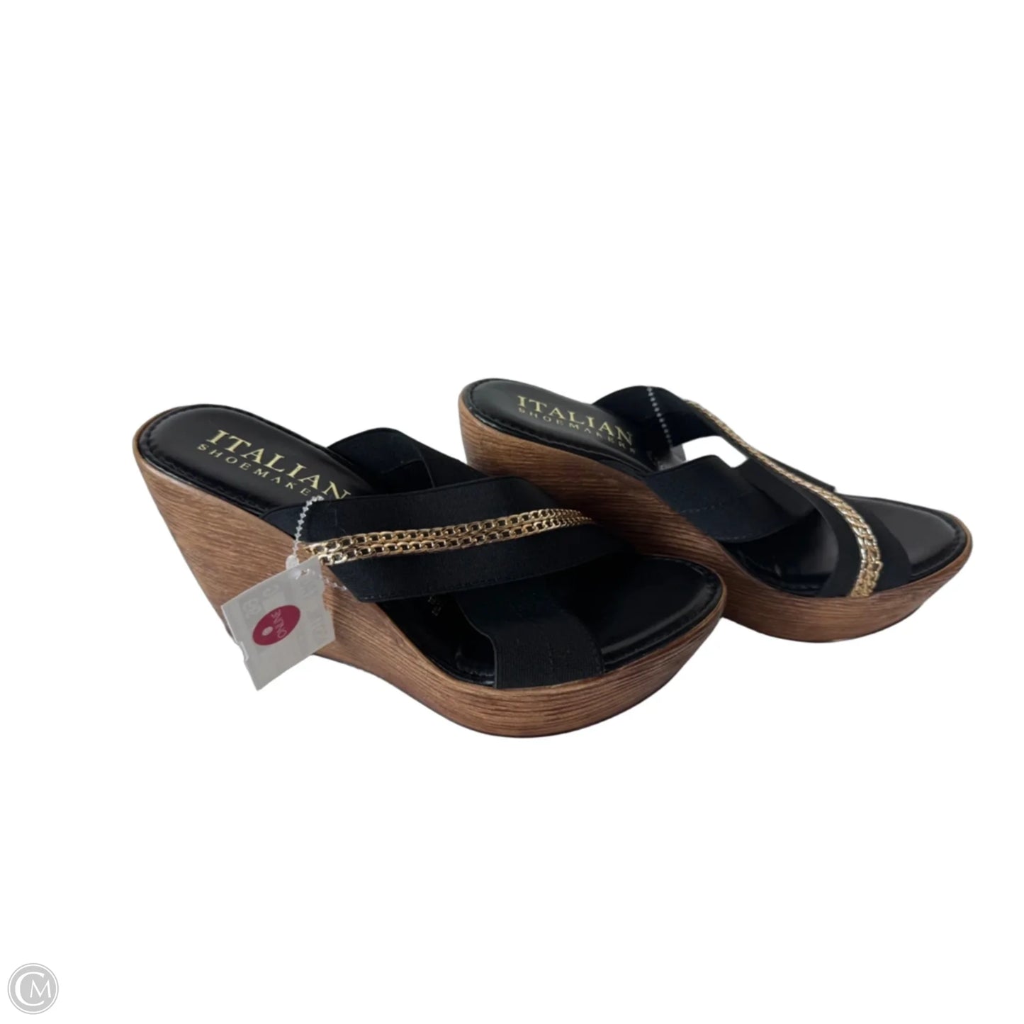 Sandals Heels Wedge By Italian Shoemakers In Black & Gold, Size: 7.5