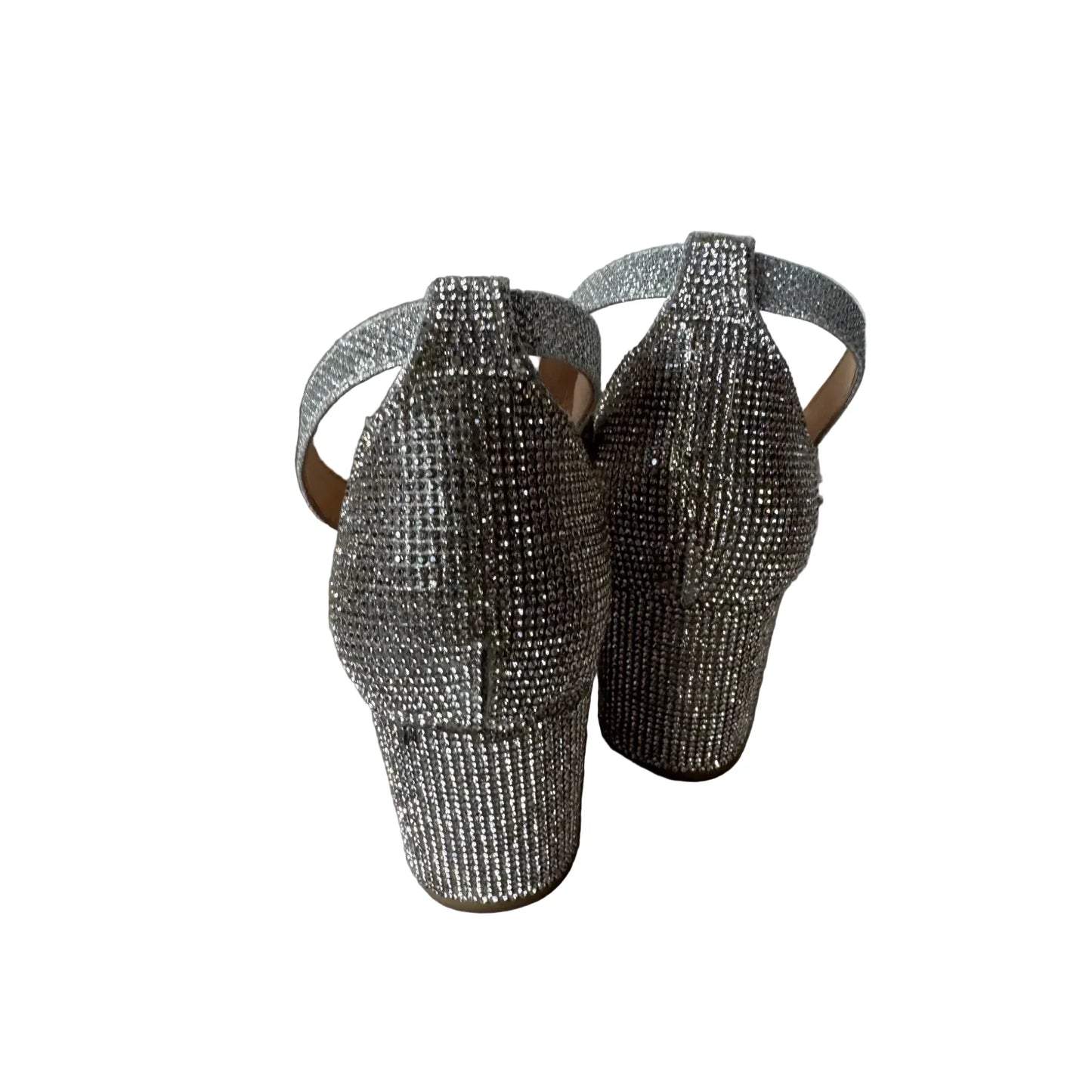 Sandals Heels Block By Clothes Mentor In Silver, Size: 8.5
