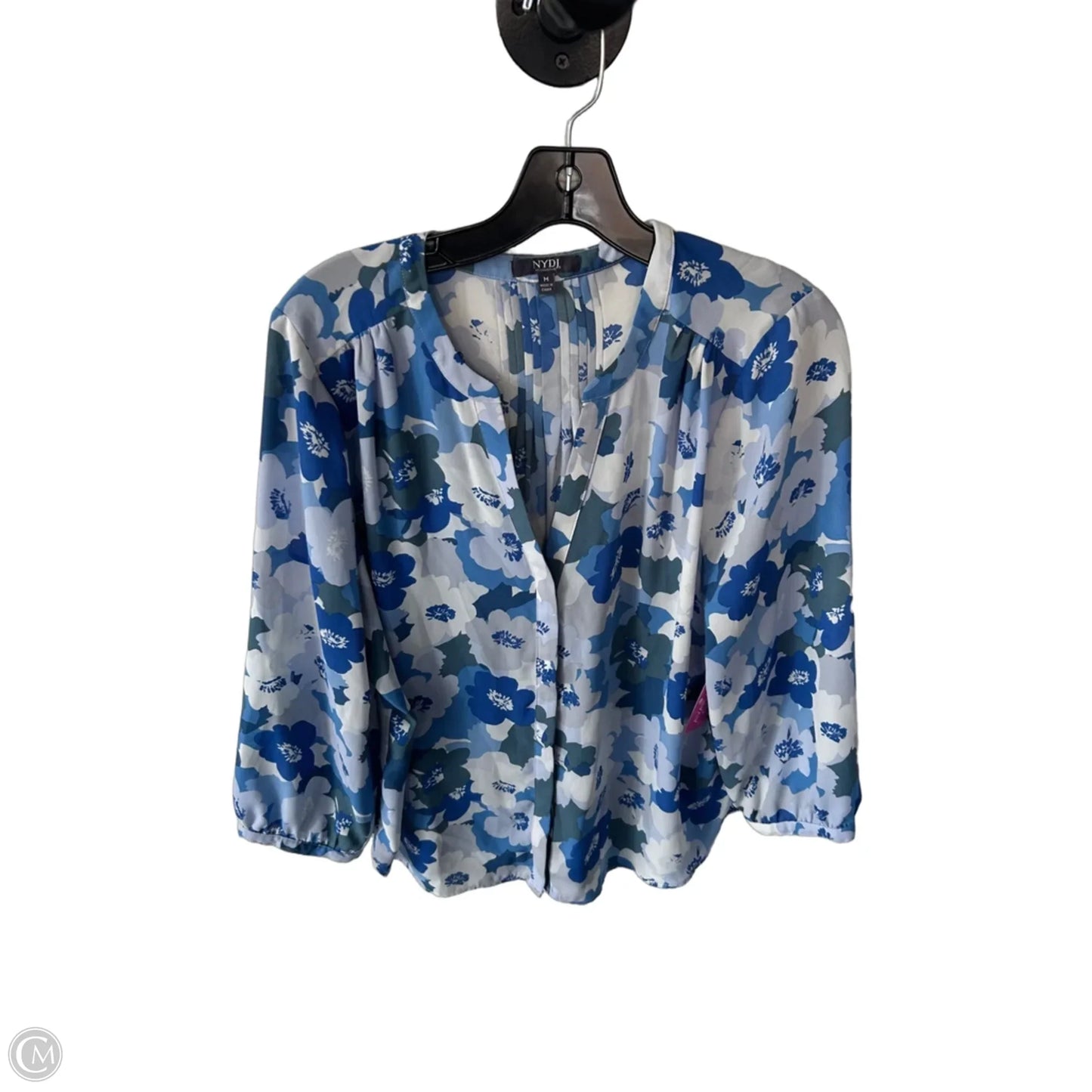 Blouse 3/4 Sleeve By Not Your Daughters Jeans In Blue & White, Size: M