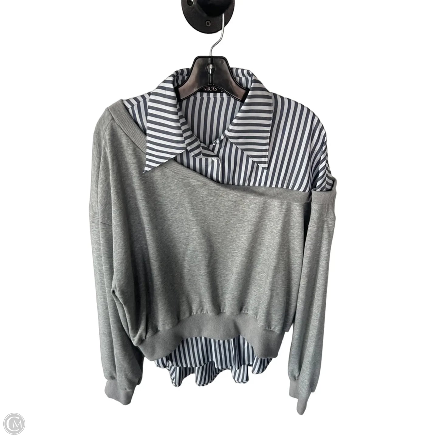 Top Long Sleeve By Micas In Grey & White, Size: M