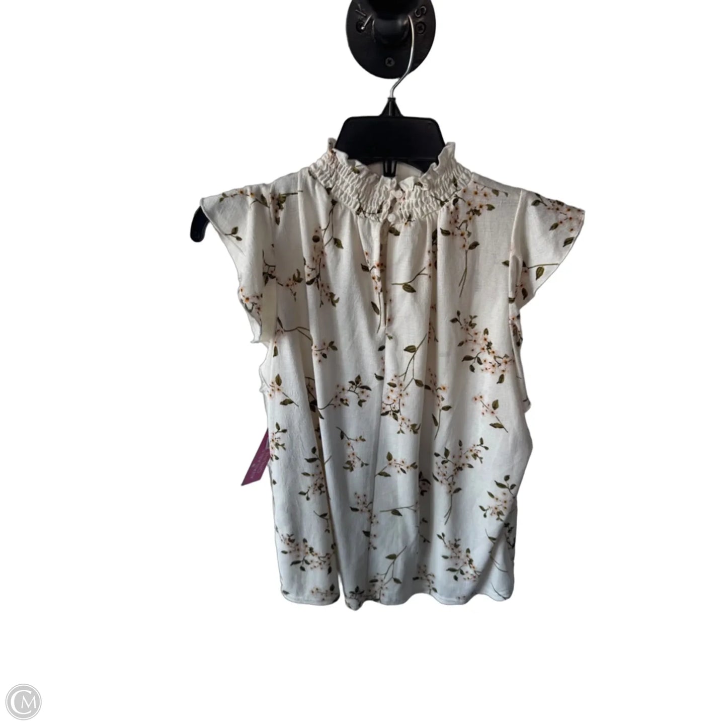 Blouse Short Sleeve By Melloday In Cream & Green, Size: M