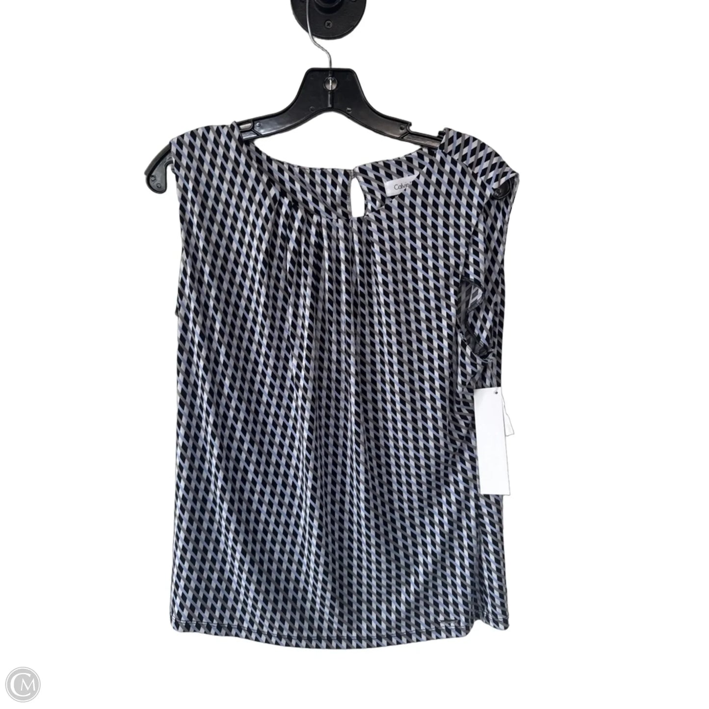 Blouse Sleeveless By Calvin Klein In Black & Blue, Size: L