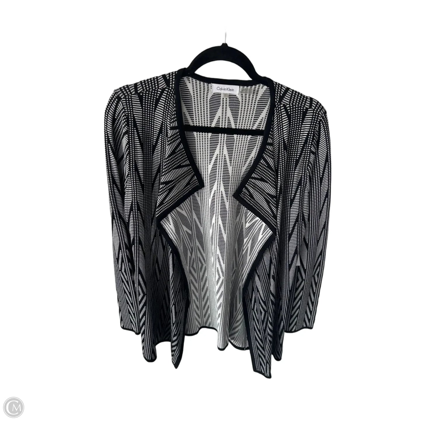 Sweater Cardigan By Calvin Klein In Black & White, Size: M