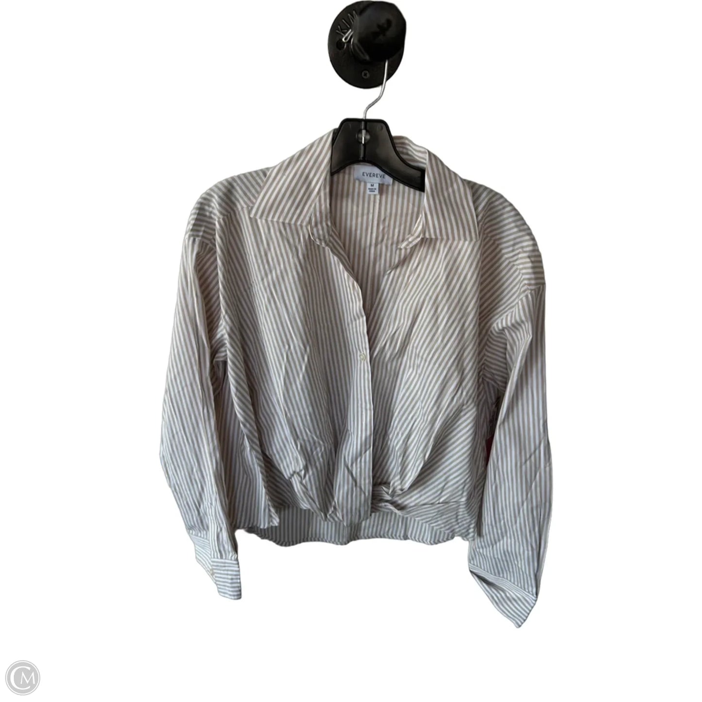 Blouse Long Sleeve By Evereve In Tan & White, Size: M