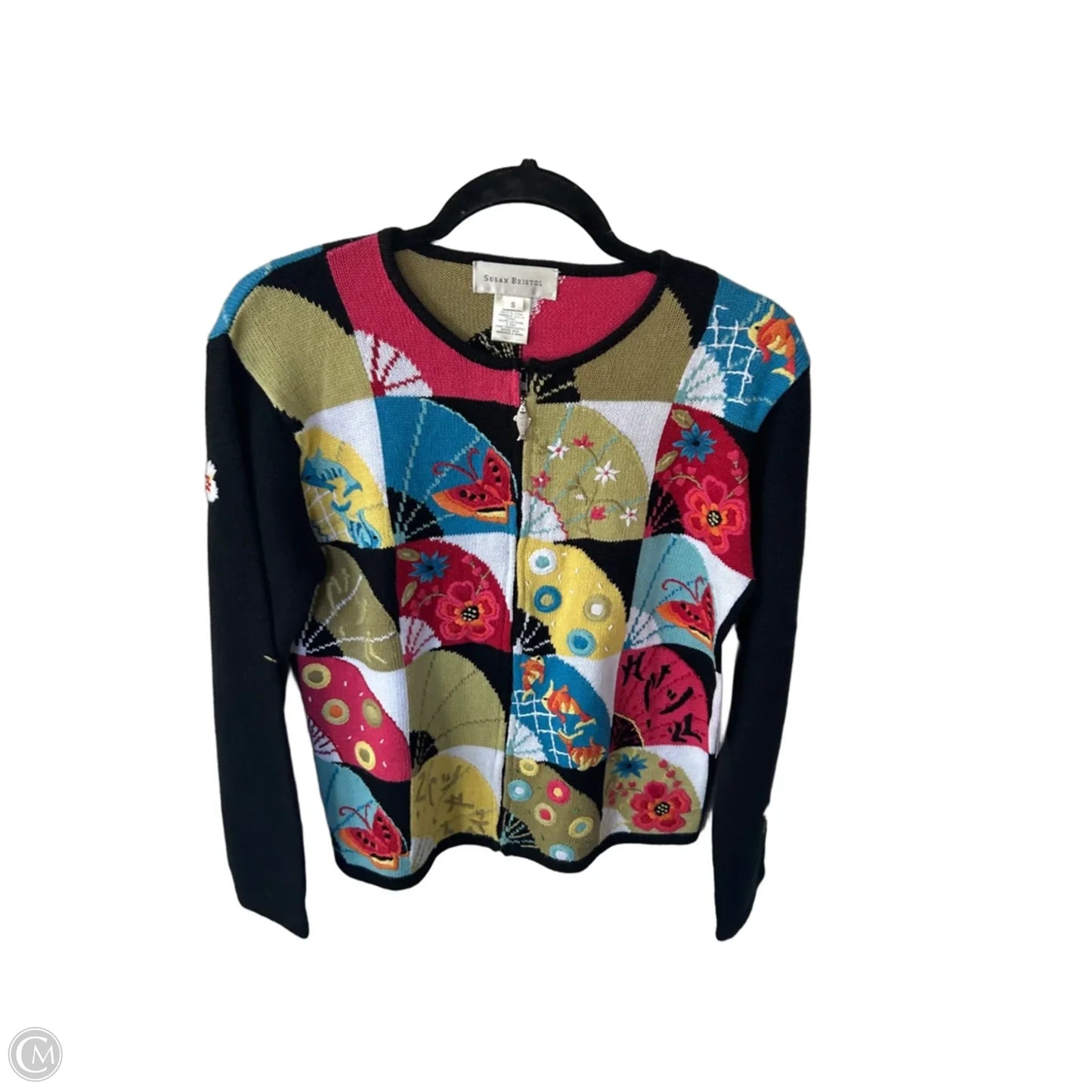 Sweater Cardigan By Susan Bristol In Black & Blue, Size: S