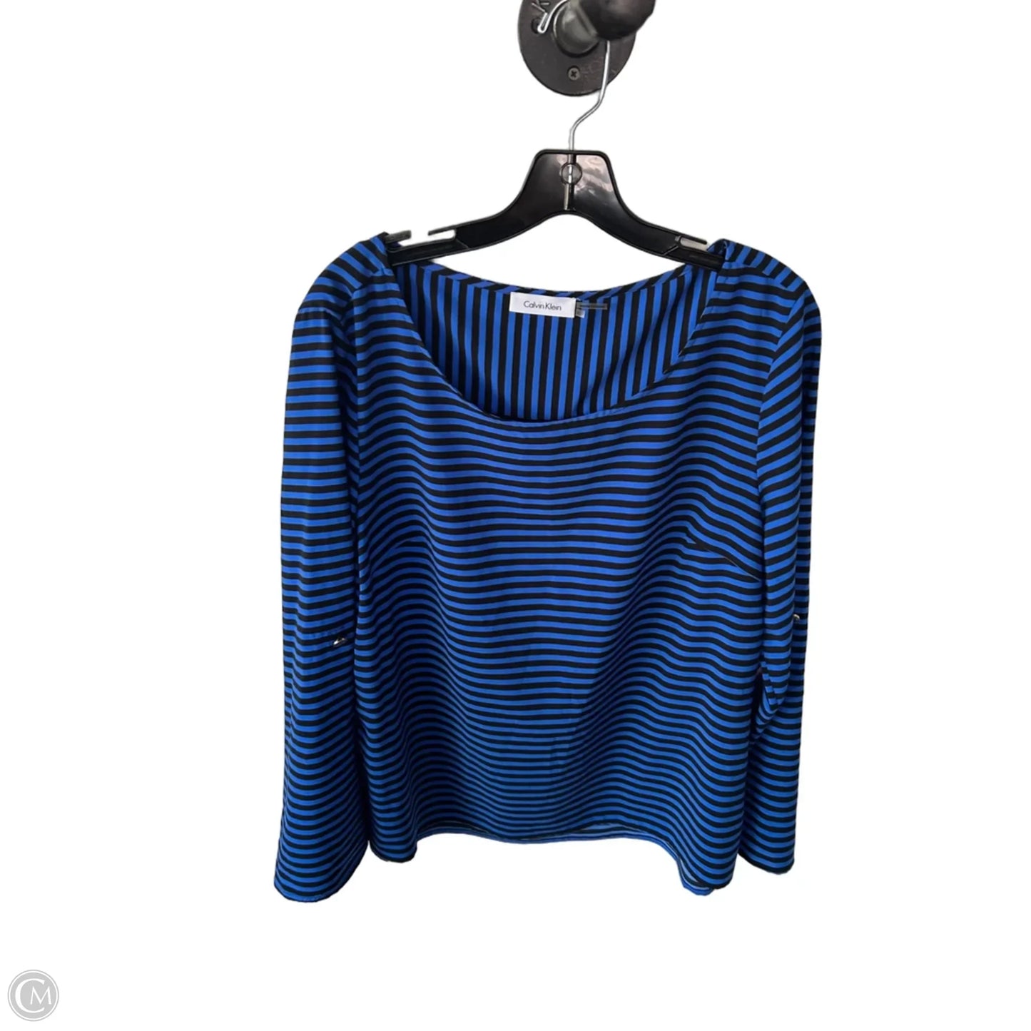 Top Long Sleeve By Calvin Klein In Black & Blue, Size: Xl