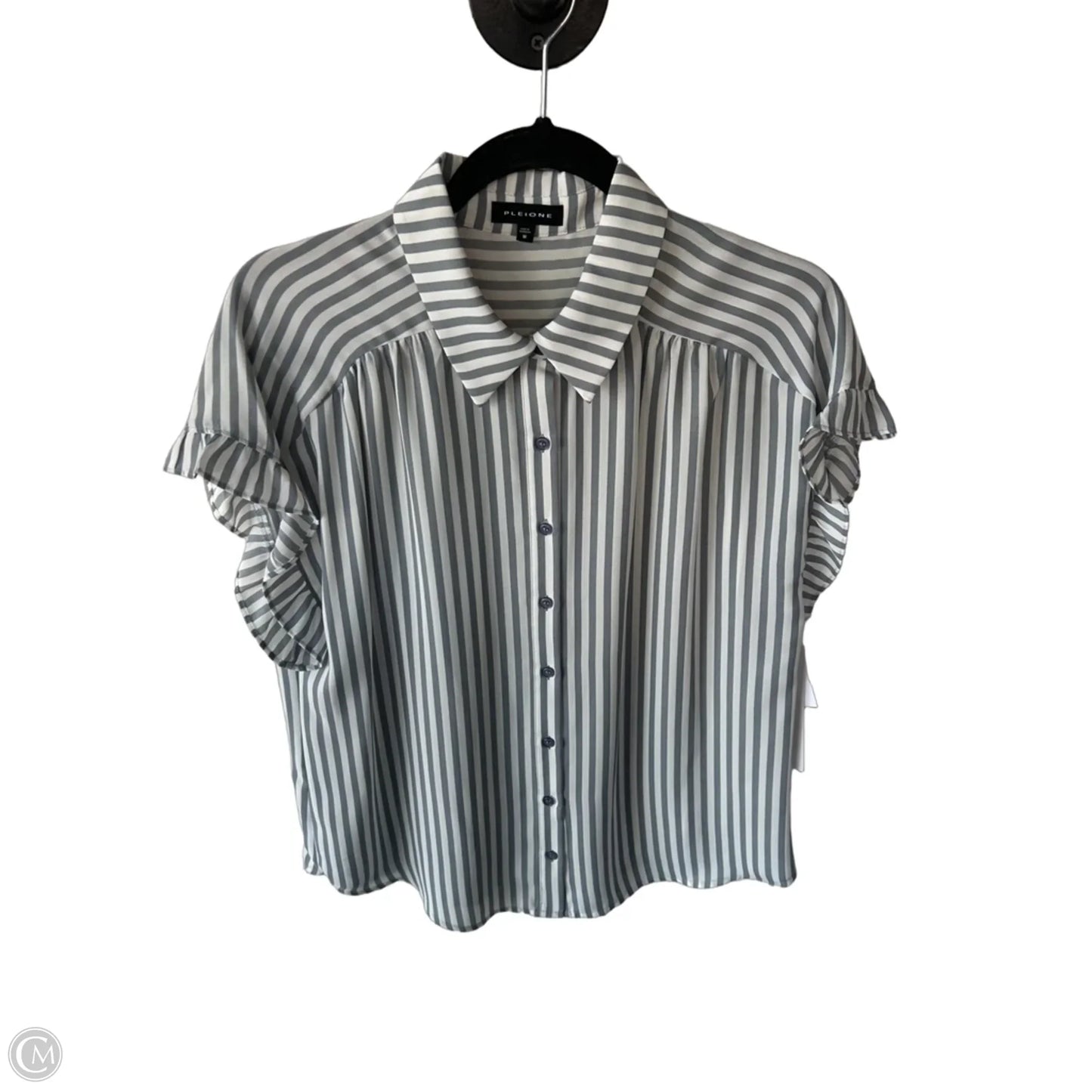 Blouse Short Sleeve By Pleione In Grey & White, Size: M
