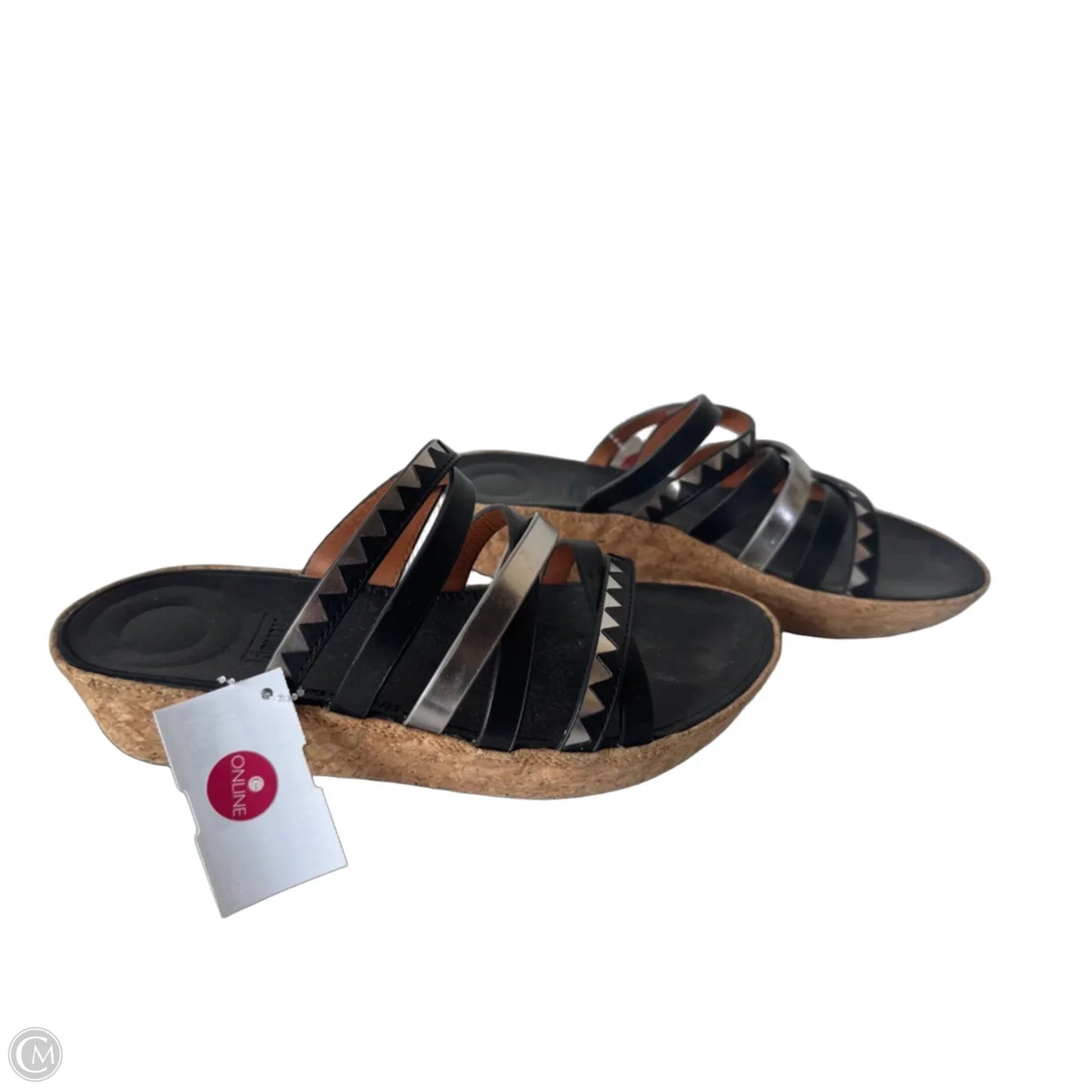 Sandals Heels Wedge By Fitflop In Black & Silver, Size: 5