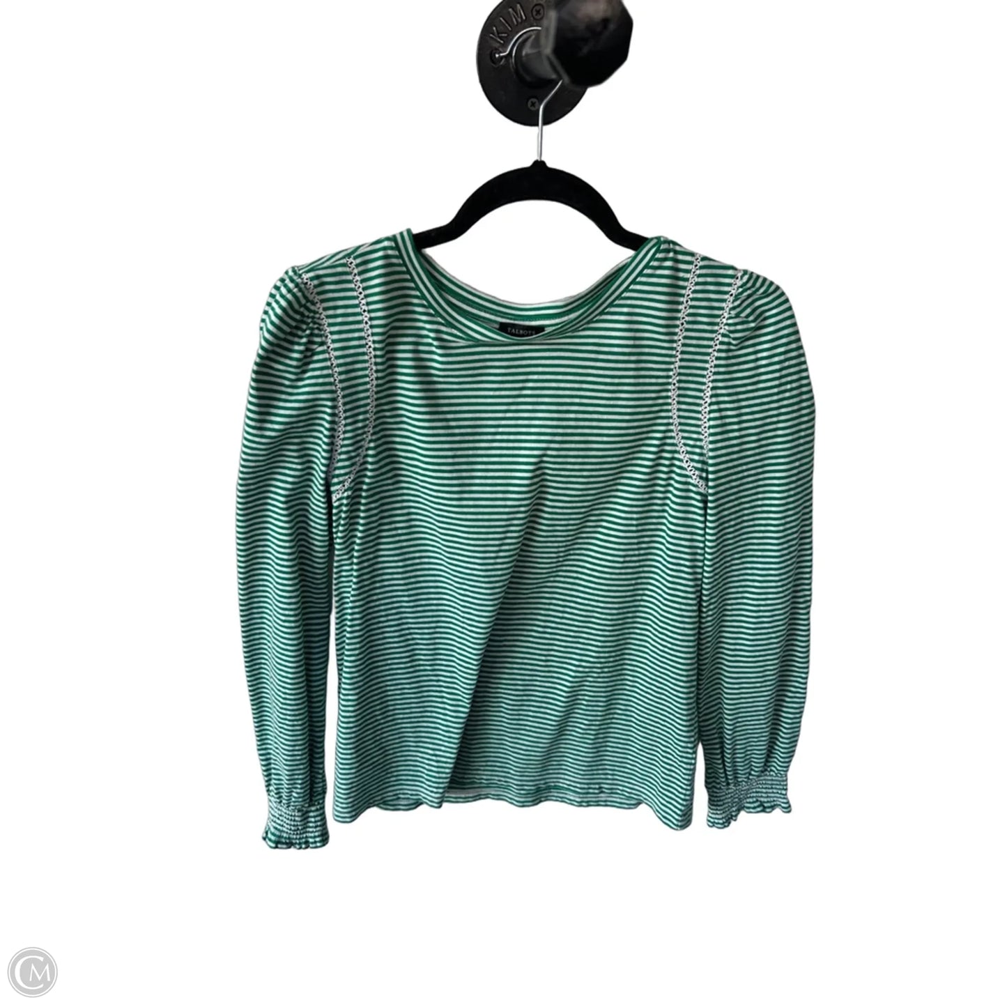 Top Long Sleeve By Talbots In Green & White, Size: S