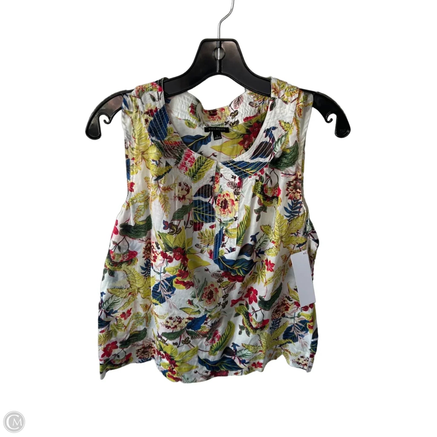 Blouse Sleeveless By Talbots In White & Yellow, Size: L