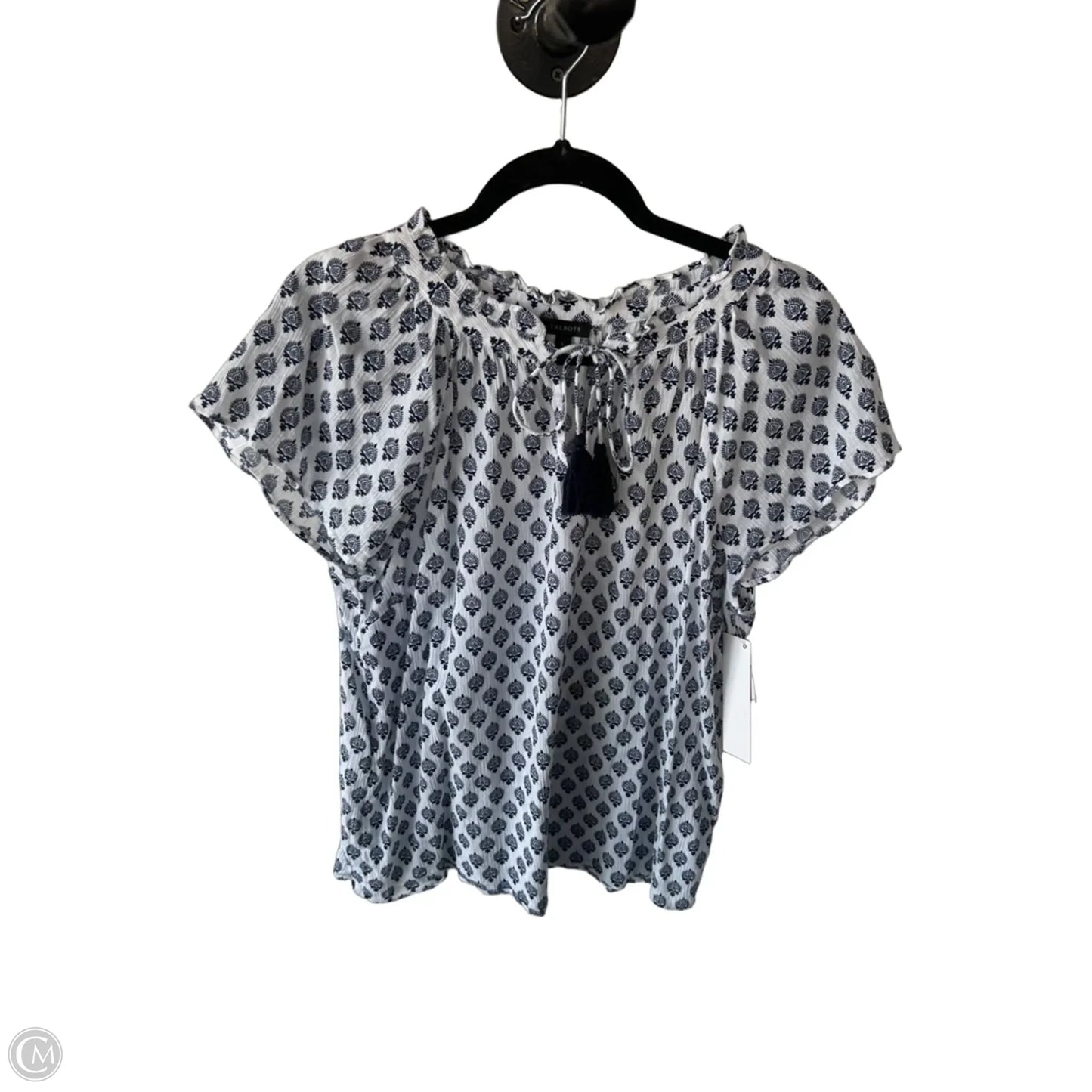 Blouse Short Sleeve By Talbots In Blue & White, Size: L