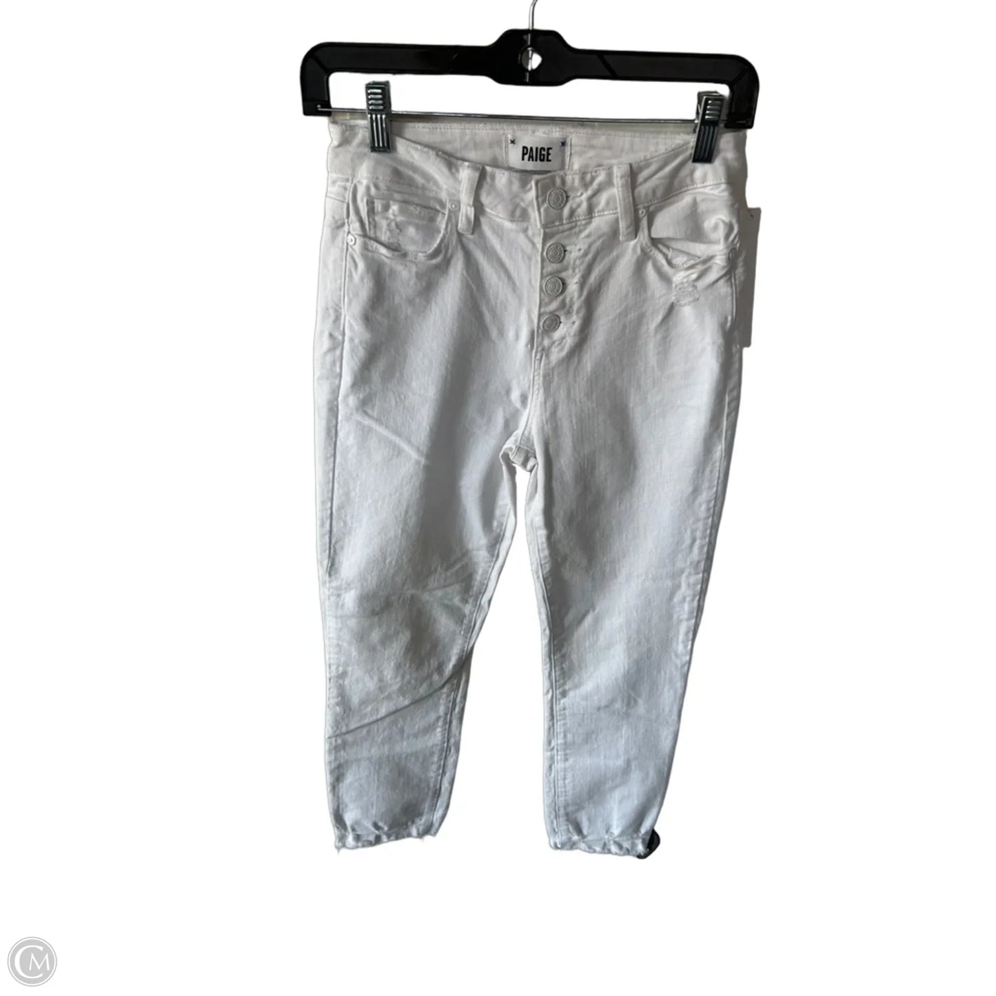 Jeans Cropped By Paige In White Denim, Size: 2