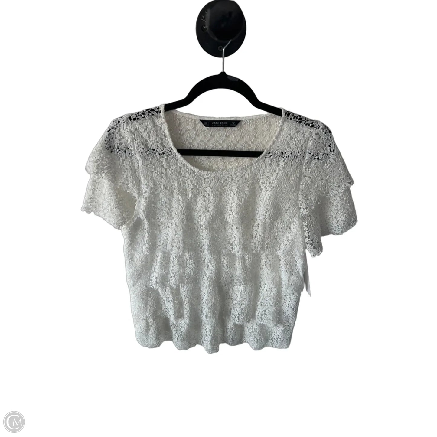 Blouse Short Sleeve By Zara Basic In White, Size: L