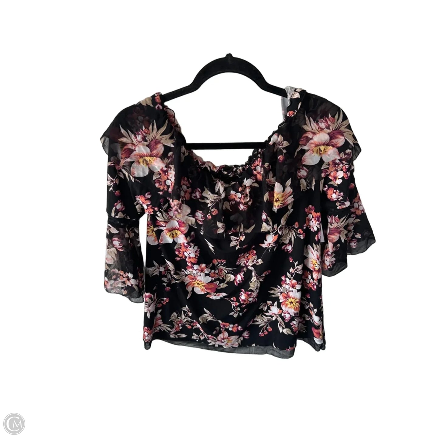 Blouse 3/4 Sleeve By White House Black Market In Black & Tan, Size: M