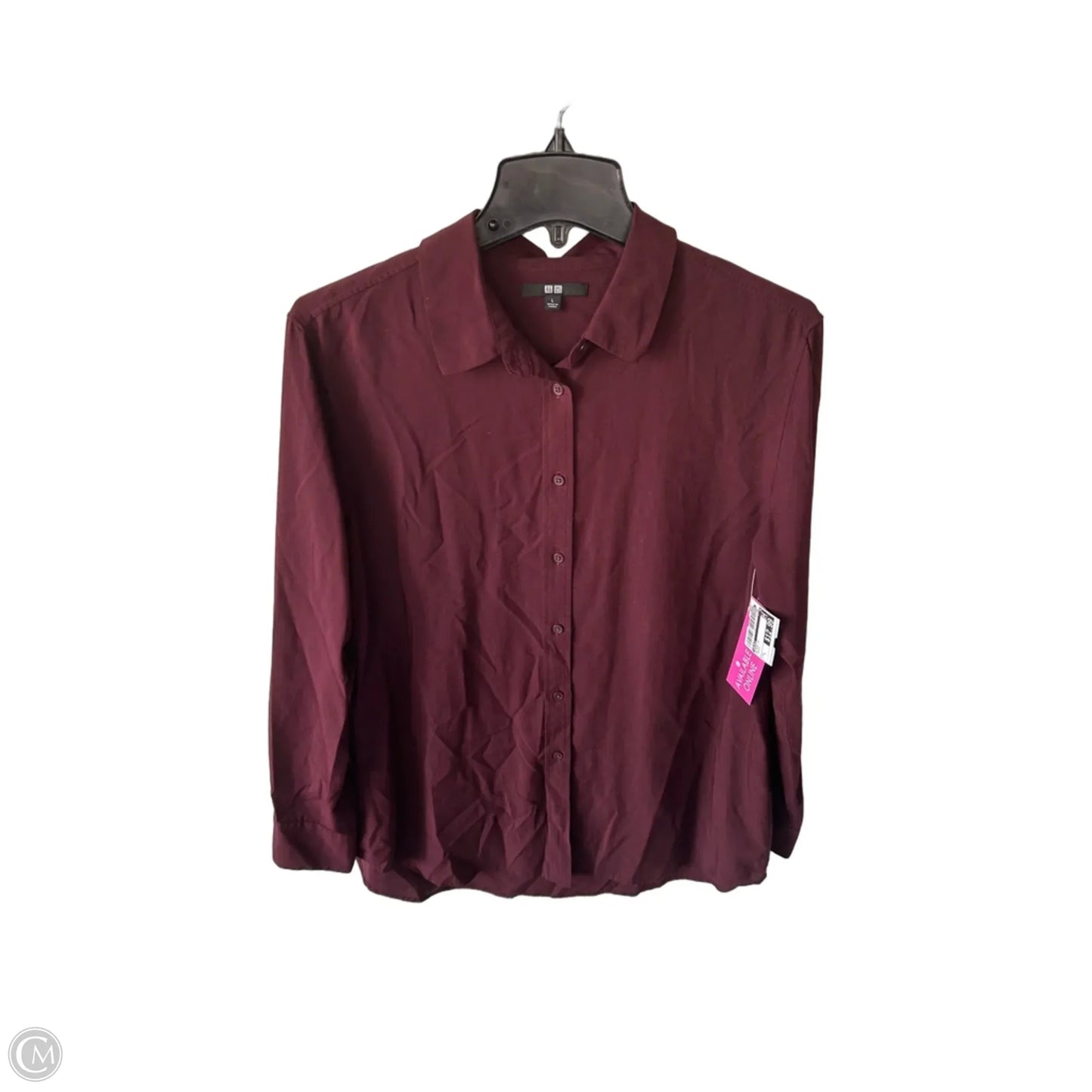 Blouse Long Sleeve By Uniqlo In Maroon, Size: L