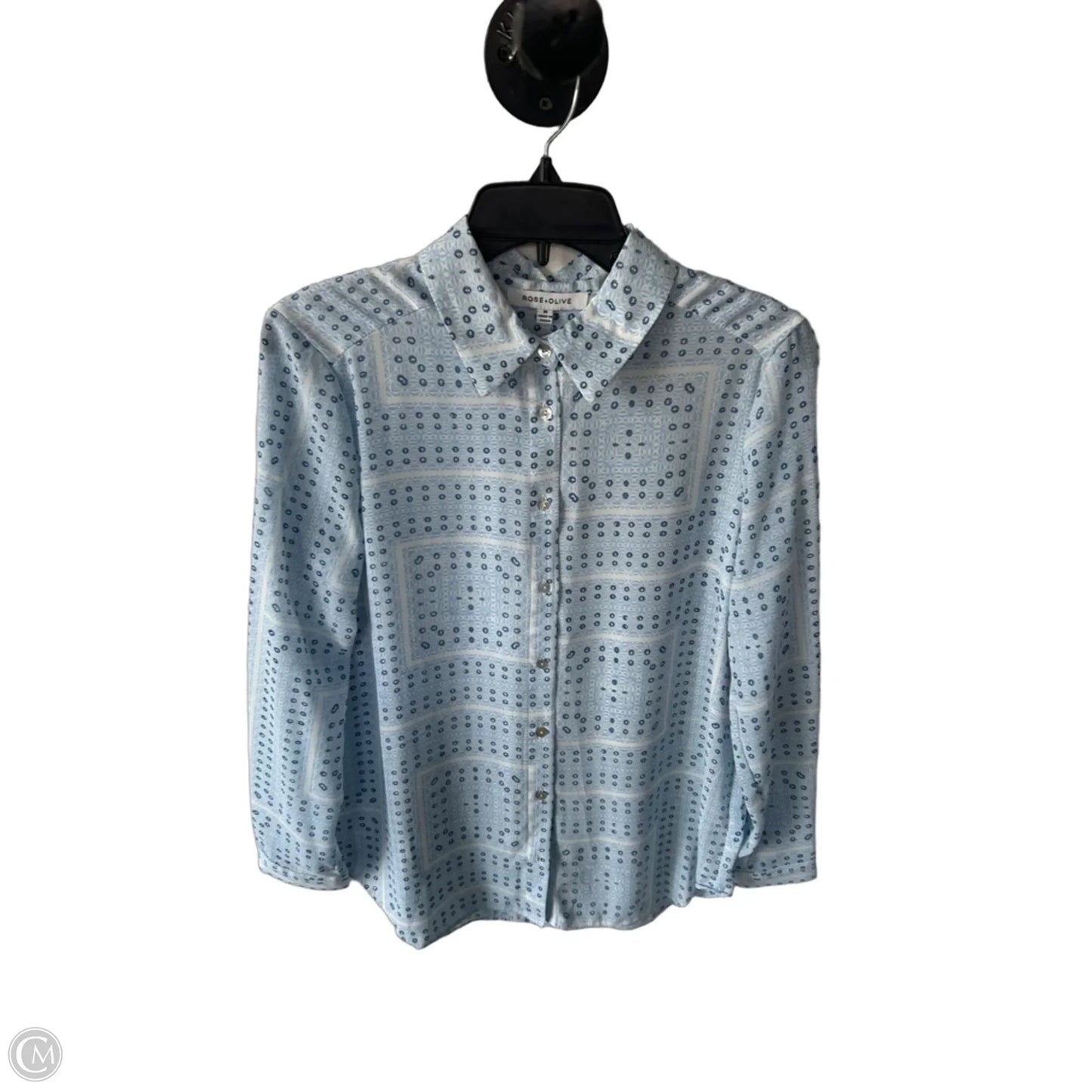 Blouse Long Sleeve By Rose And Olive In Blue & White, Size: M