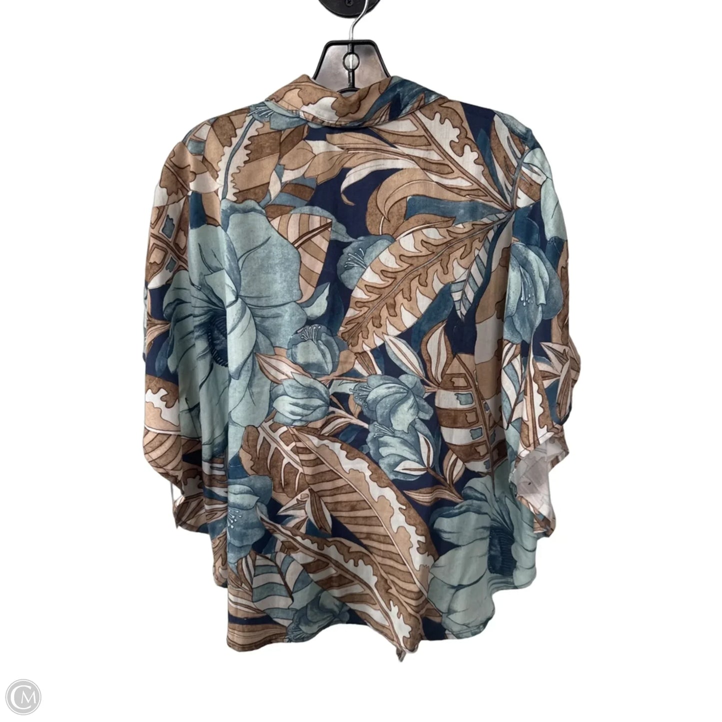 Blouse Short Sleeve By Chicos In Blue & Tan, Size: M
