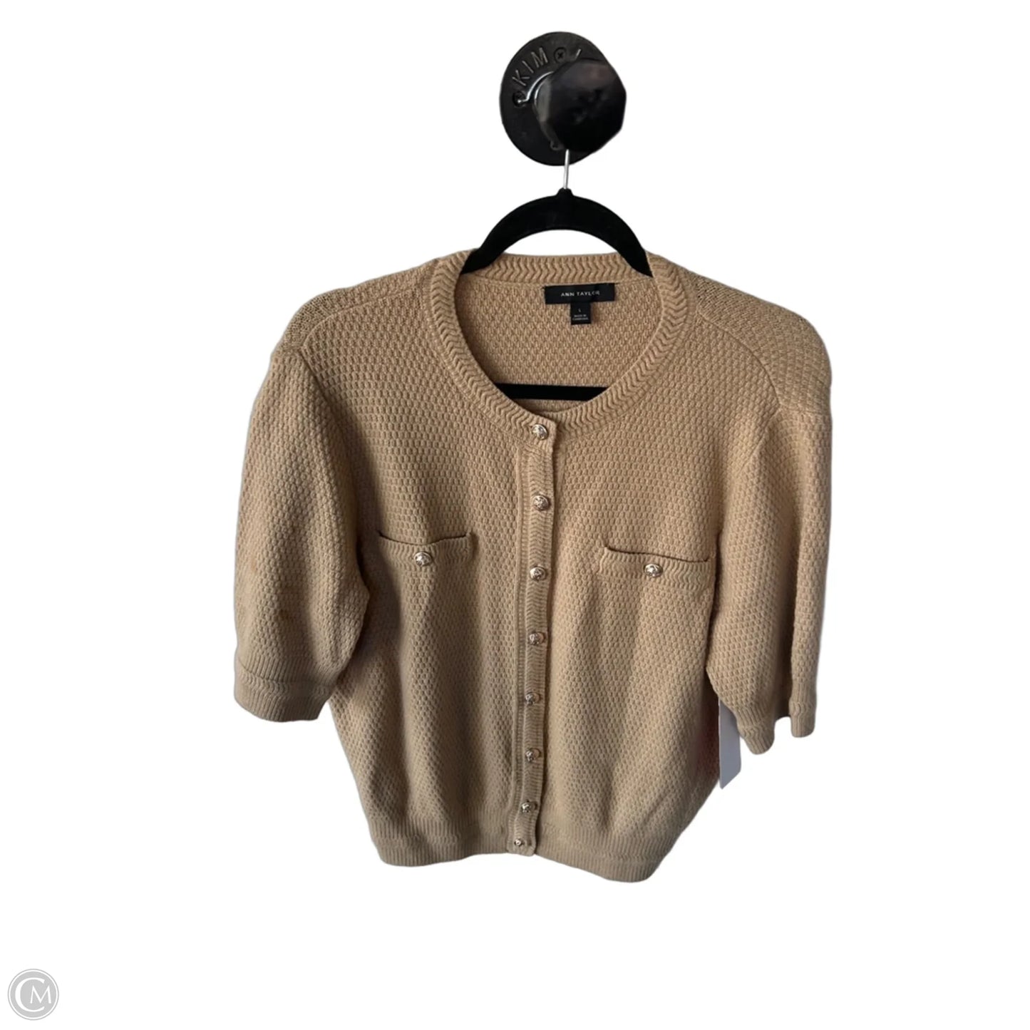 Sweater Short Sleeve By Ann Taylor In Gold & Tan, Size: L