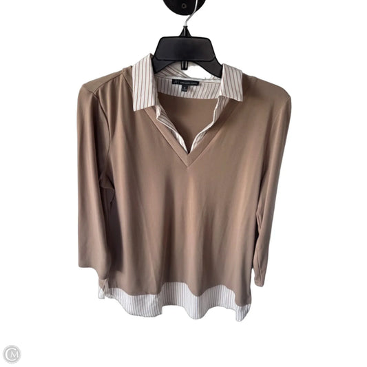 Blouse Long Sleeve By Adrianna Papell In Tan & White, Size: M