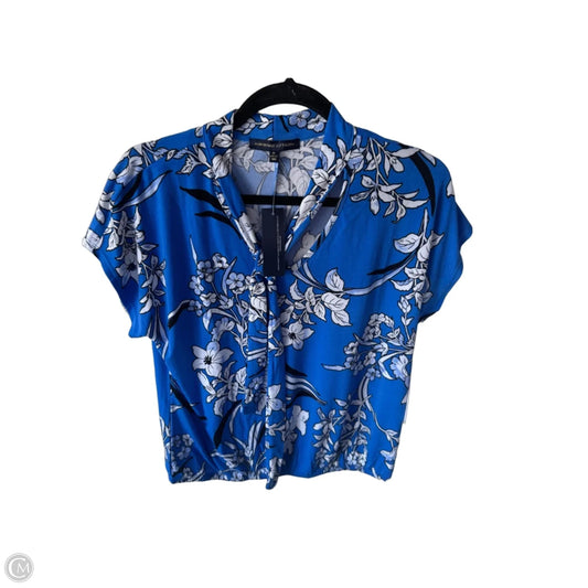 Blouse Short Sleeve By Adrienne Vittadini In Blue & White, Size: M