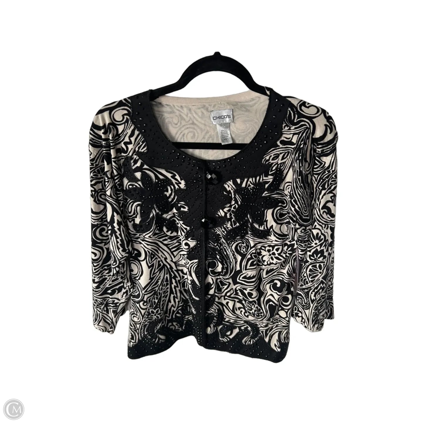 Sweater Cardigan By Chicos In Black & Cream, Size: M