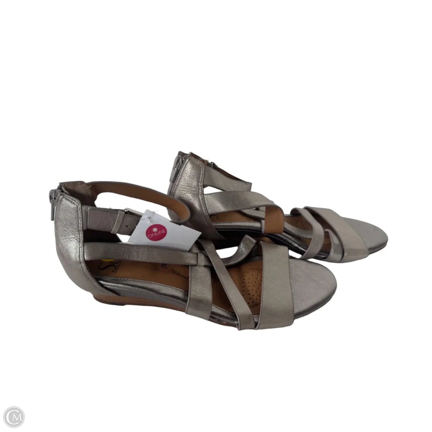 Sandals Heels Wedge By Sofft In Grey & Silver, Size: 8.5