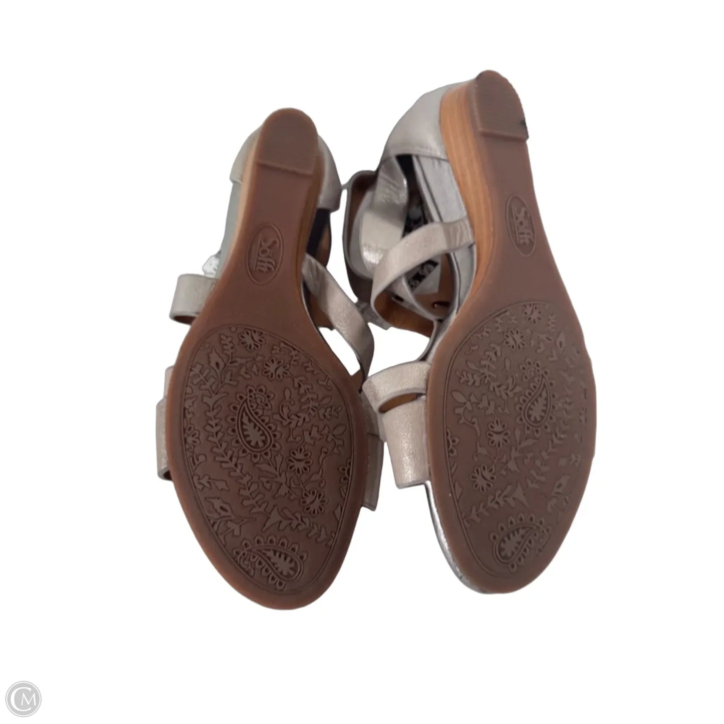 Sandals Heels Wedge By Sofft In Grey & Silver, Size: 8.5
