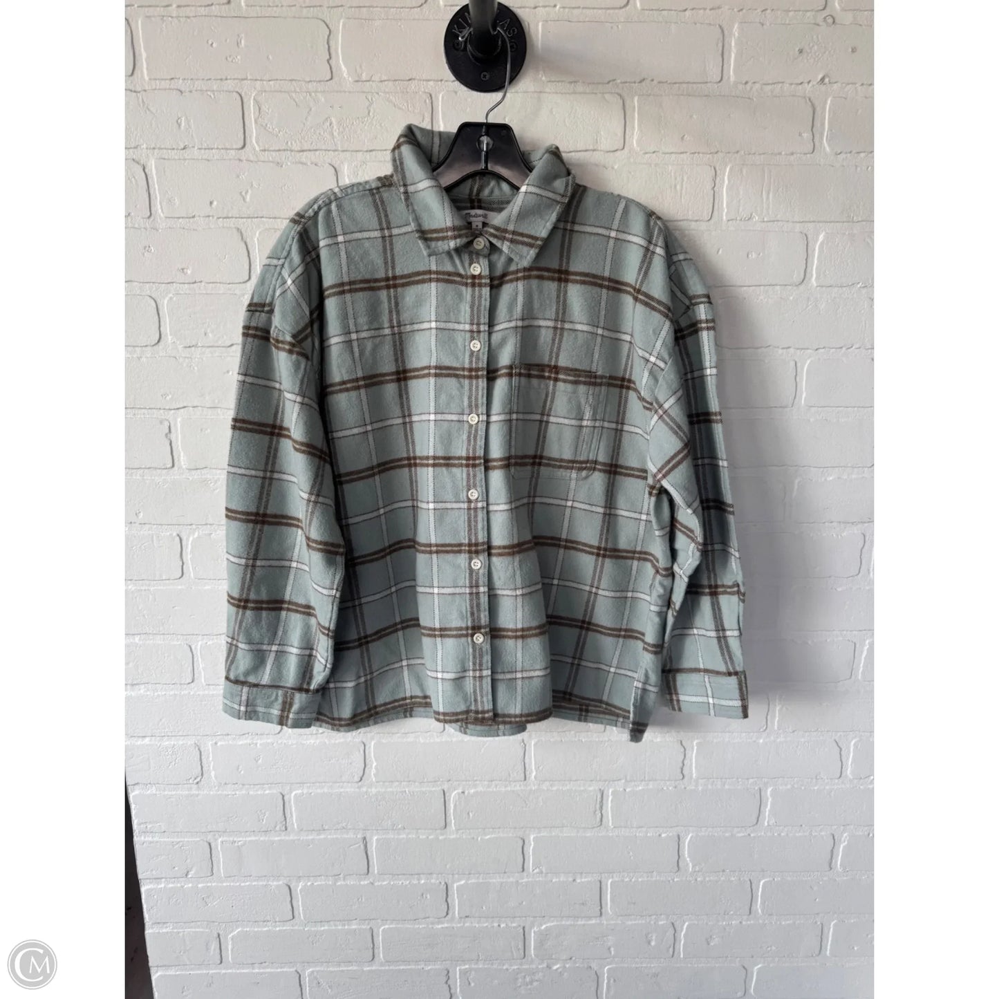 Top Long Sleeve By Madewell In Green & White, Size: M