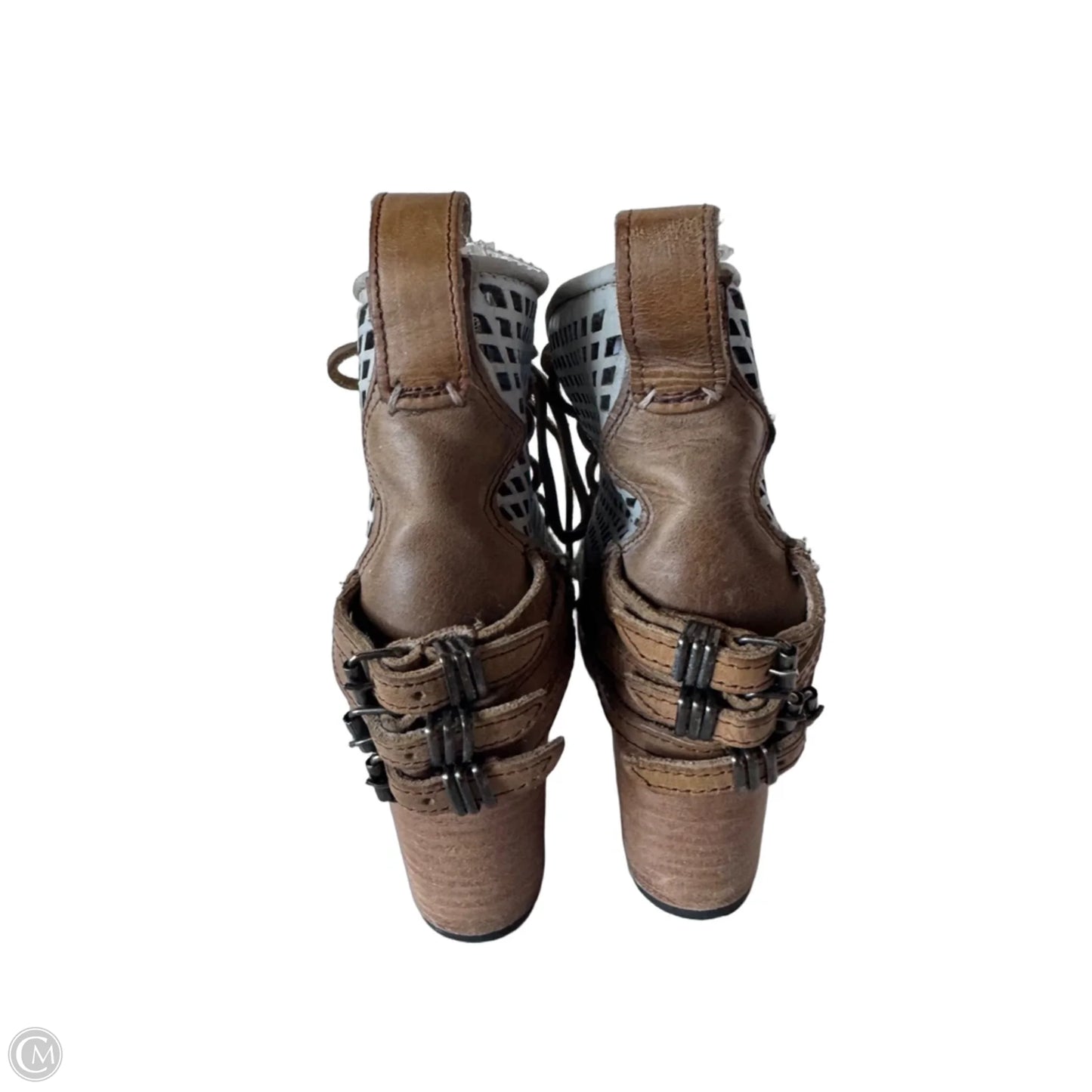 Sandals Heels Block By Freebird In Grey & Tan, Size: 8