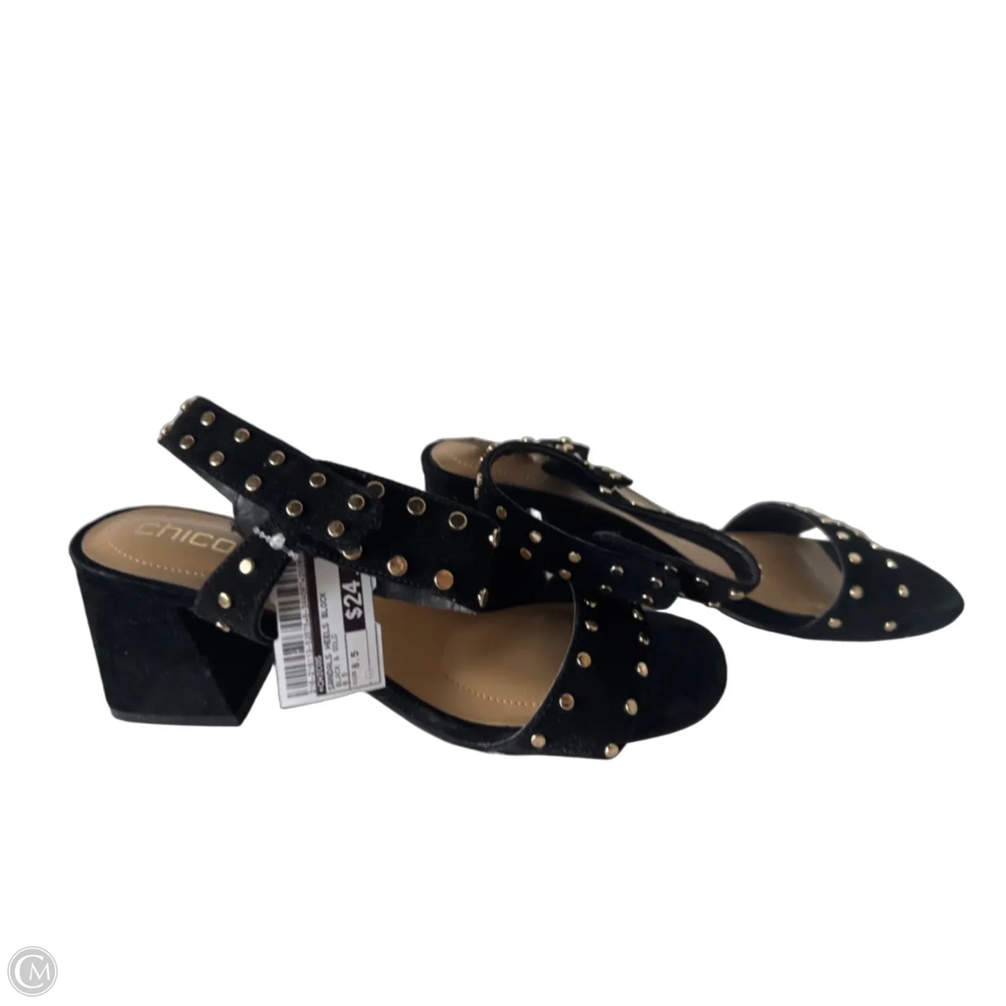 Sandals Heels Block By Chicos In Black & Gold, Size: 8.5