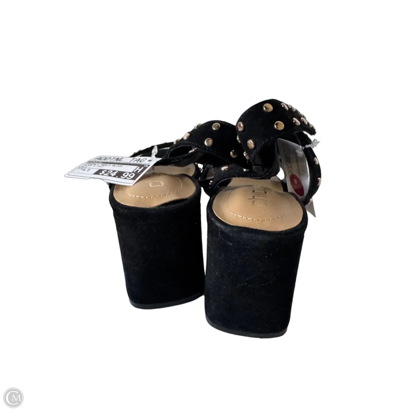 Sandals Heels Block By Chicos In Black & Gold, Size: 8.5
