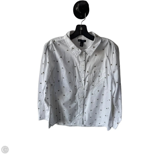 Blouse Long Sleeve By Gap In White & Yellow, Size: Xl