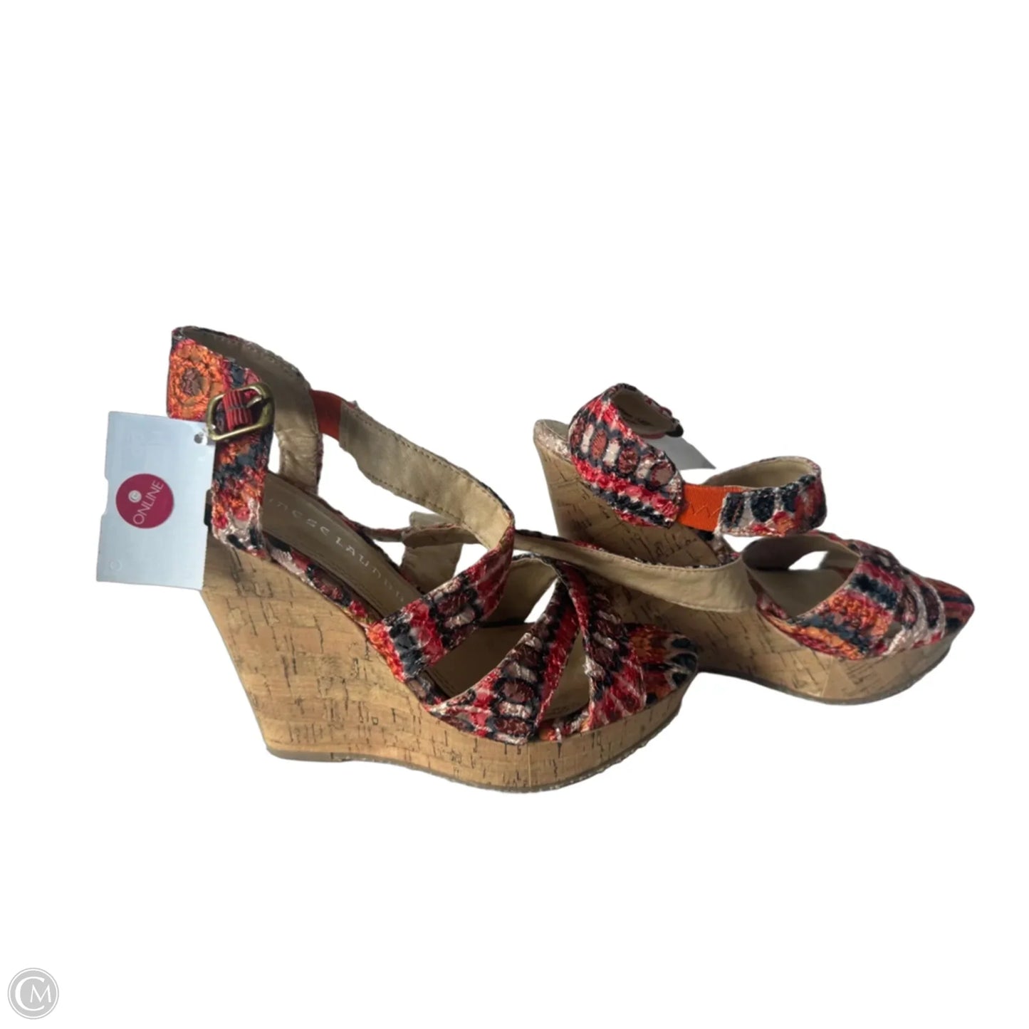 Sandals Heels Wedge By Chinese Laundry In Red & Tan, Size: 6.5