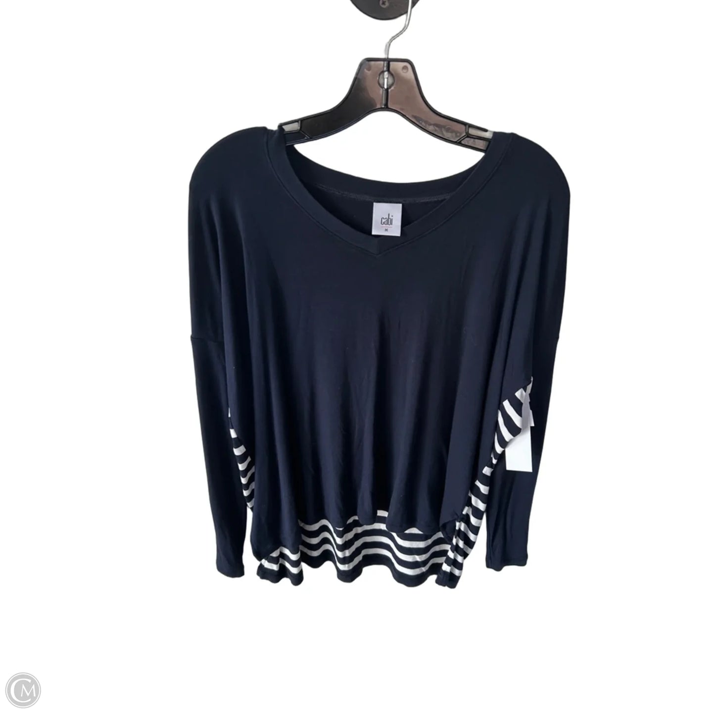 Top Long Sleeve By Cabi In Blue & White, Size: M