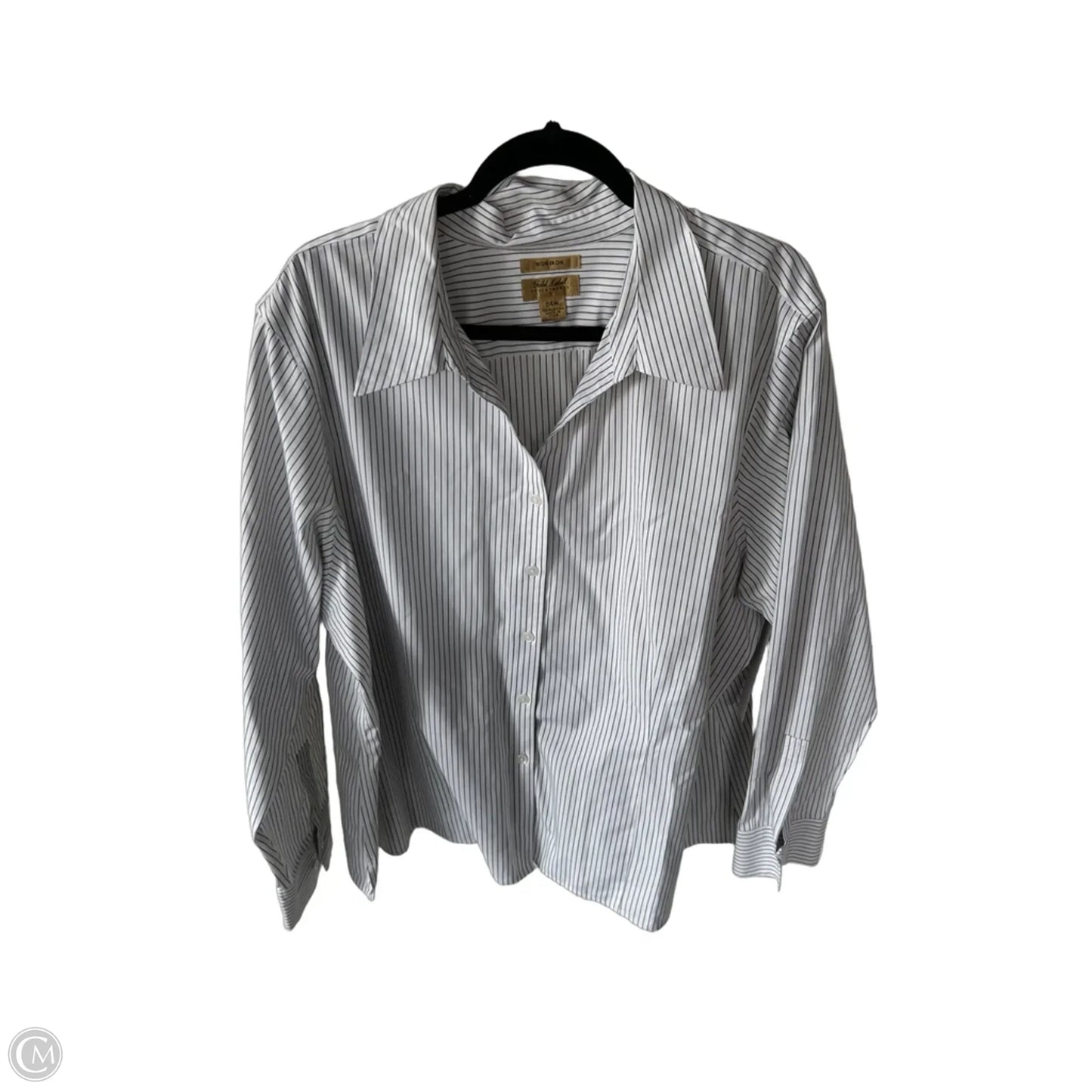 Blouse Long Sleeve By Investments In Grey & White, Size: 3x