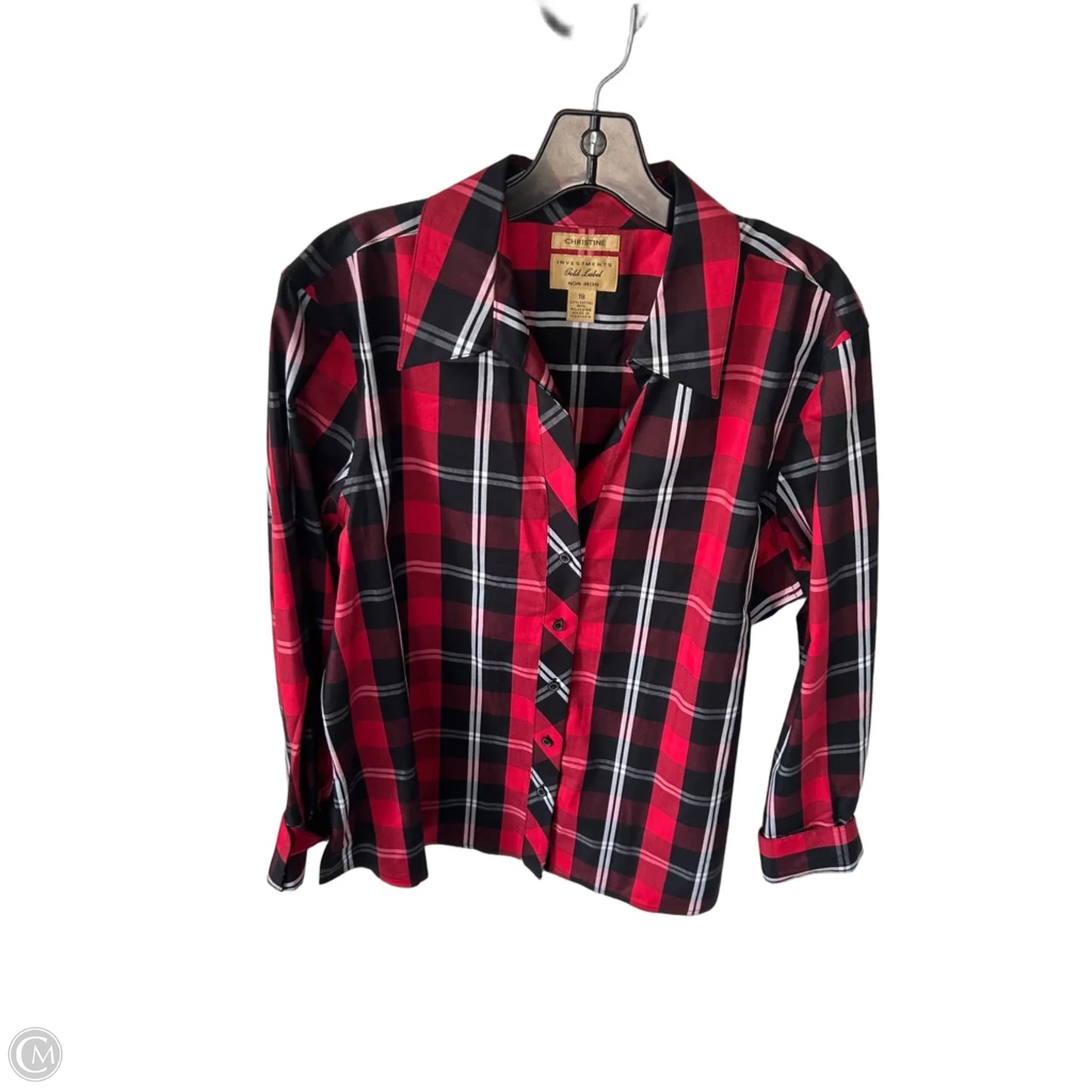 Blouse Long Sleeve By Investments In Black & Red, Size: 1x